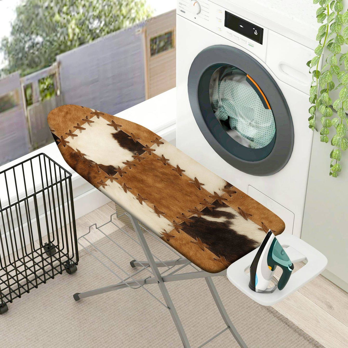 1-Piece Cowhide Pattern Brown Beige Checkered  Ironing Board Cover, Universal Size, Without Board