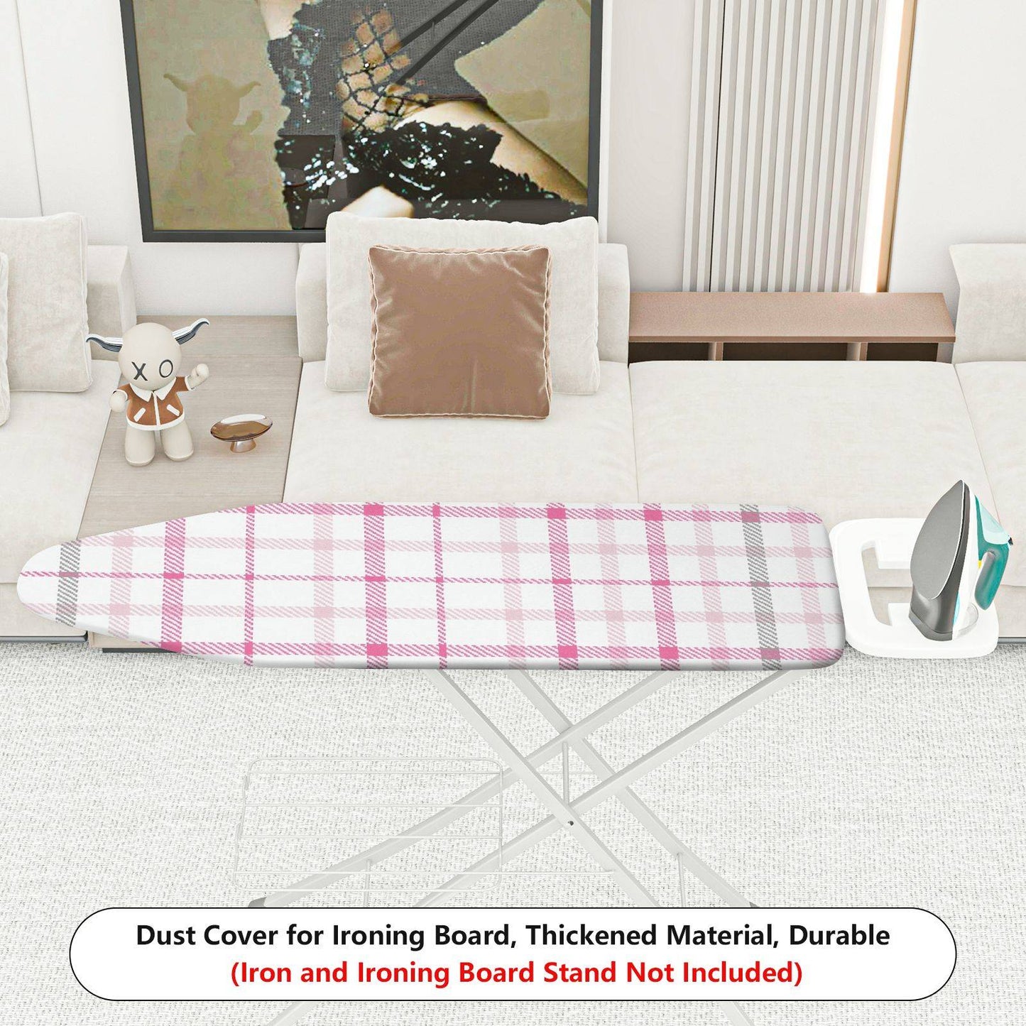 1-Piece Plaid Pink White Stylish  Ironing Board Cover, Universal Size, Without Board