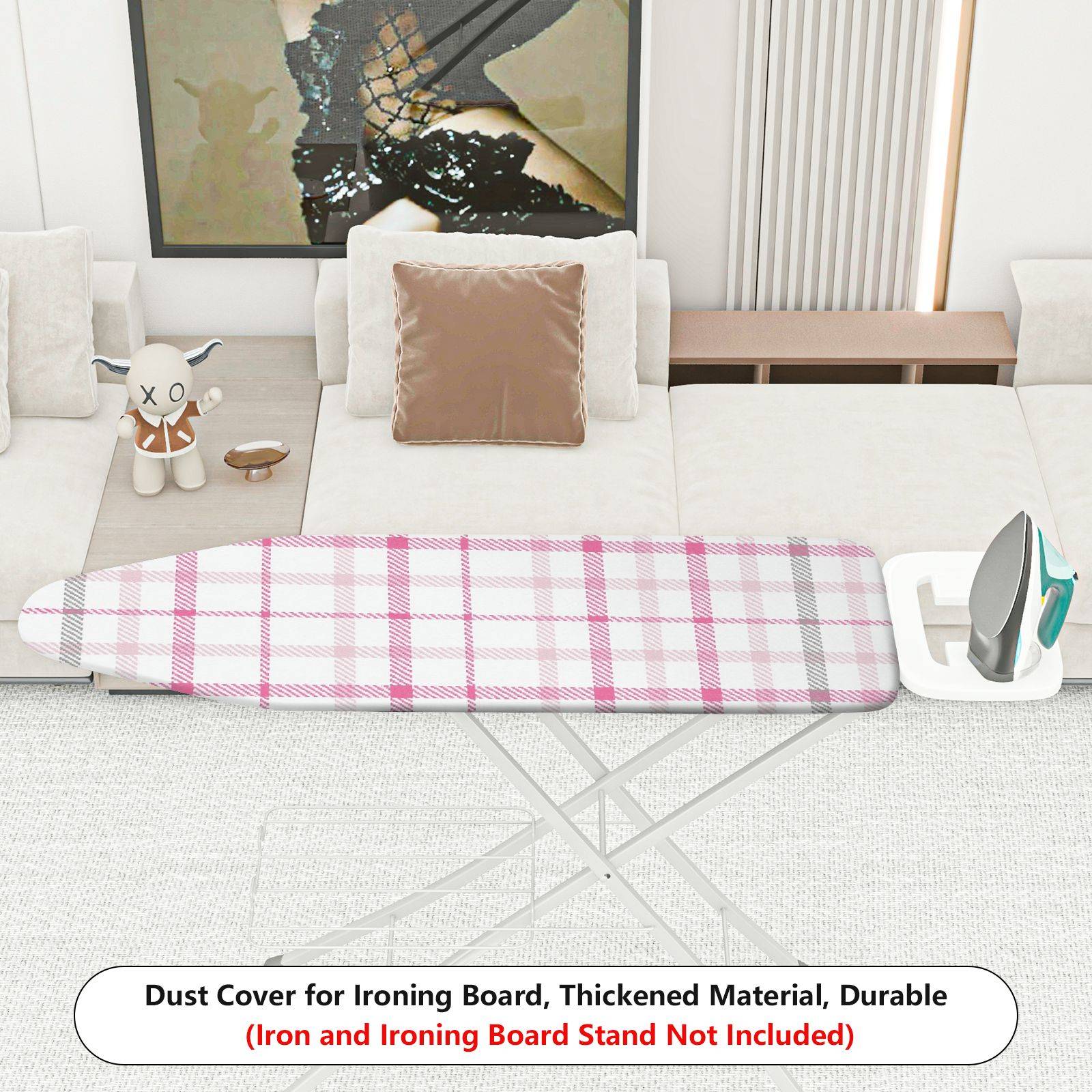 1-Piece Plaid Pink White Stylish  Ironing Board Cover, Universal Size, Without Board