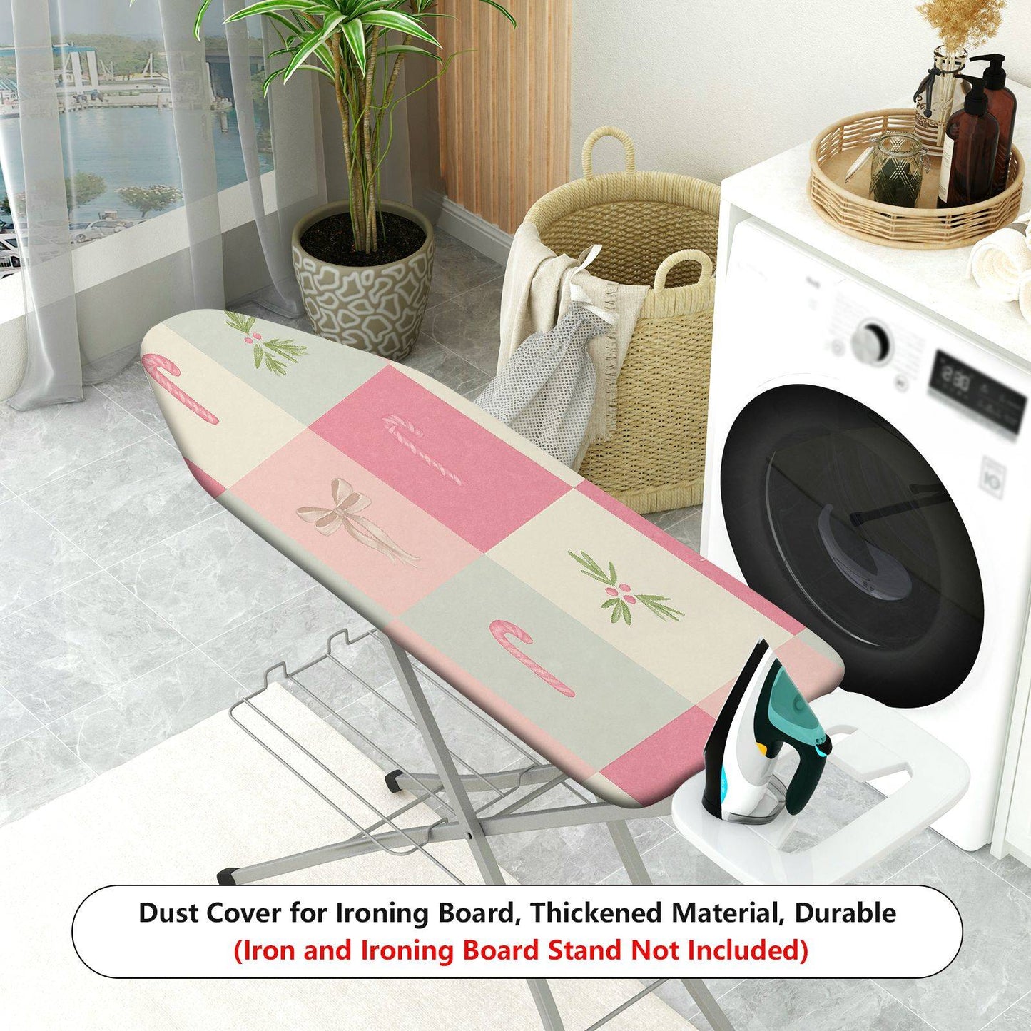 1-Piece Christmas Candy Cane Mistletoe Bow  Ironing Board Cover, Universal Size, Without Board