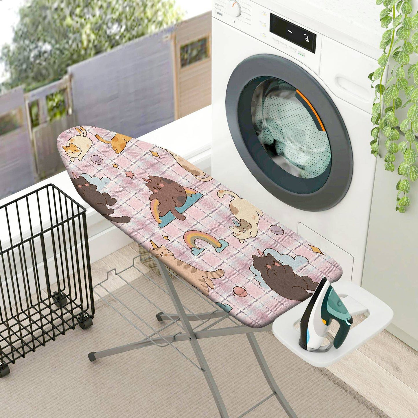 1-Piece Cat Rainbow Plaid  Ironing Board Cover, Universal Size, Without Board
