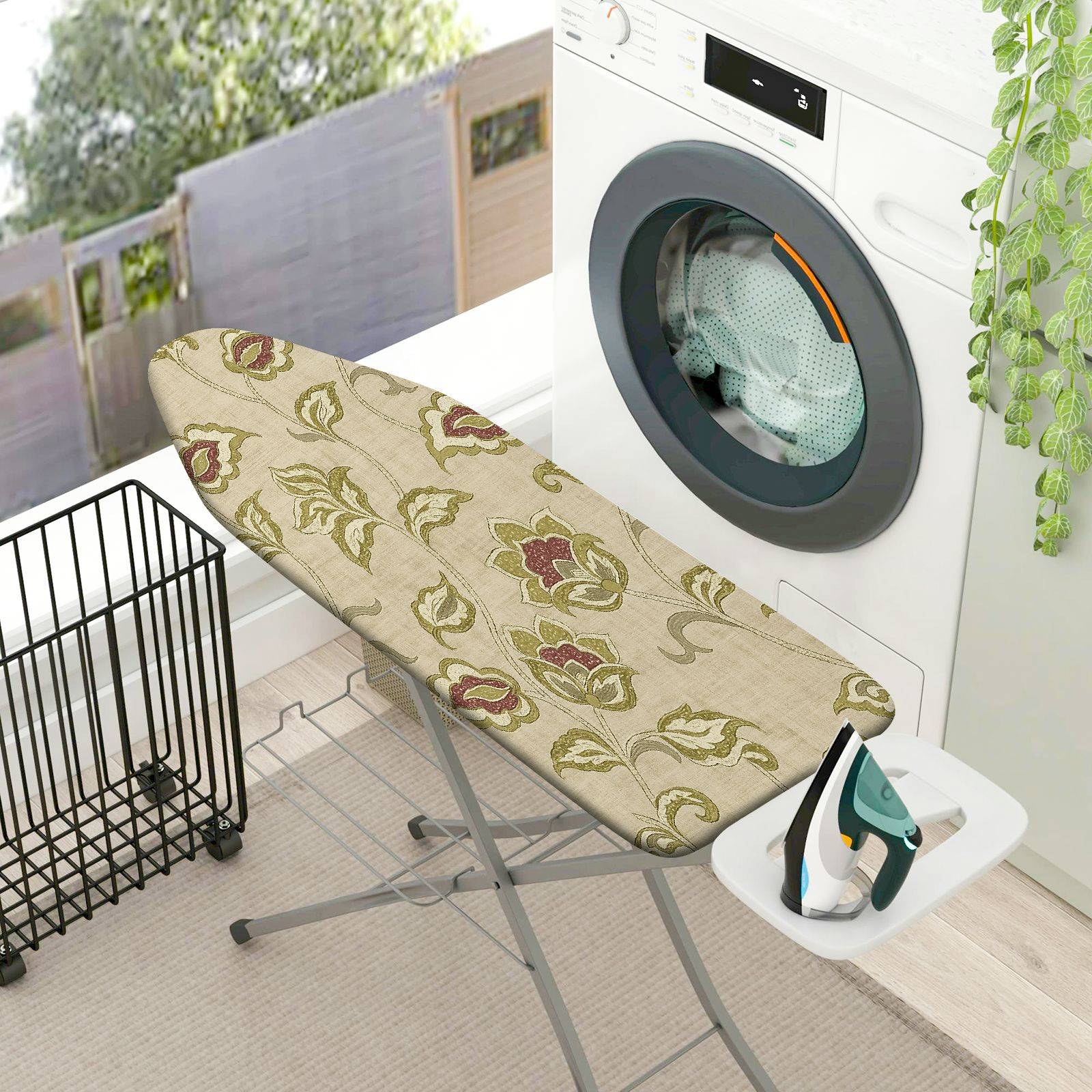 1-Piece Floral Beige Green  Ironing Board Cover, Universal Size, Without Board