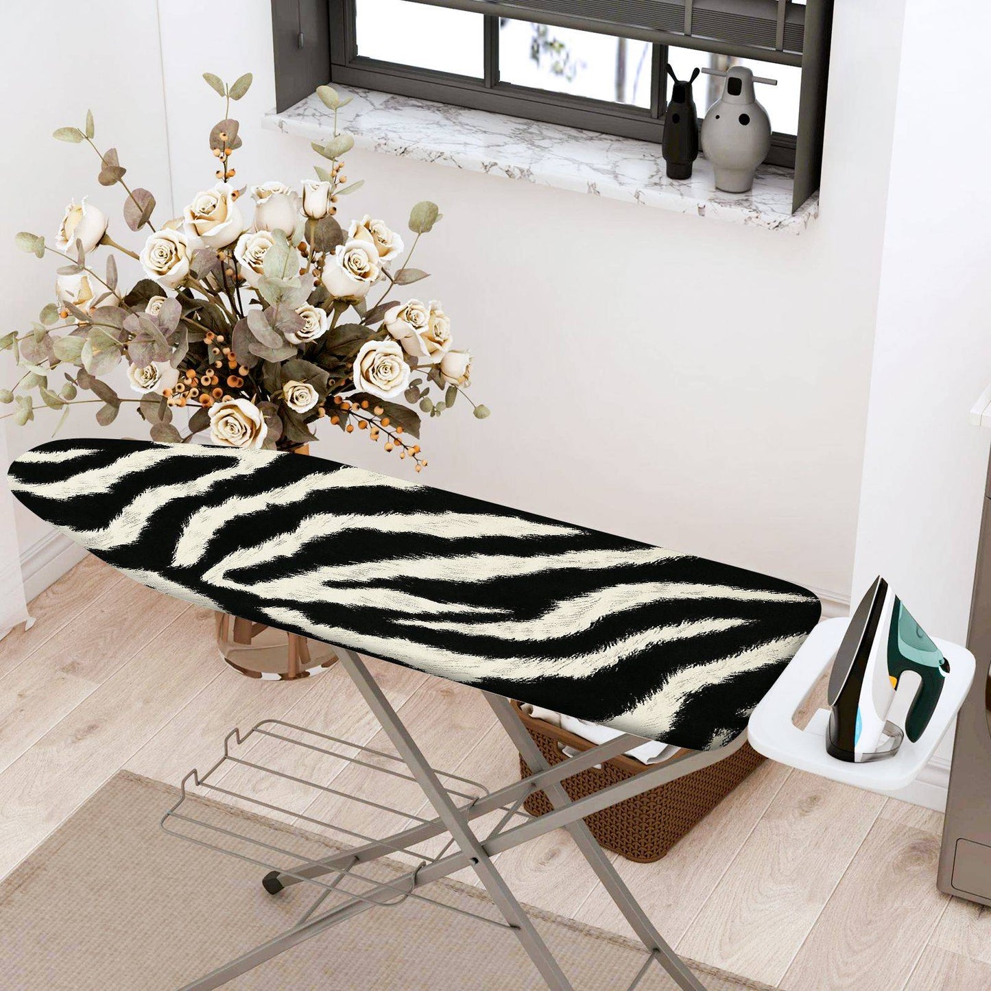 1-Piece Zebra Print Stripe Black White  Ironing Board Cover, Universal Size, Without Board