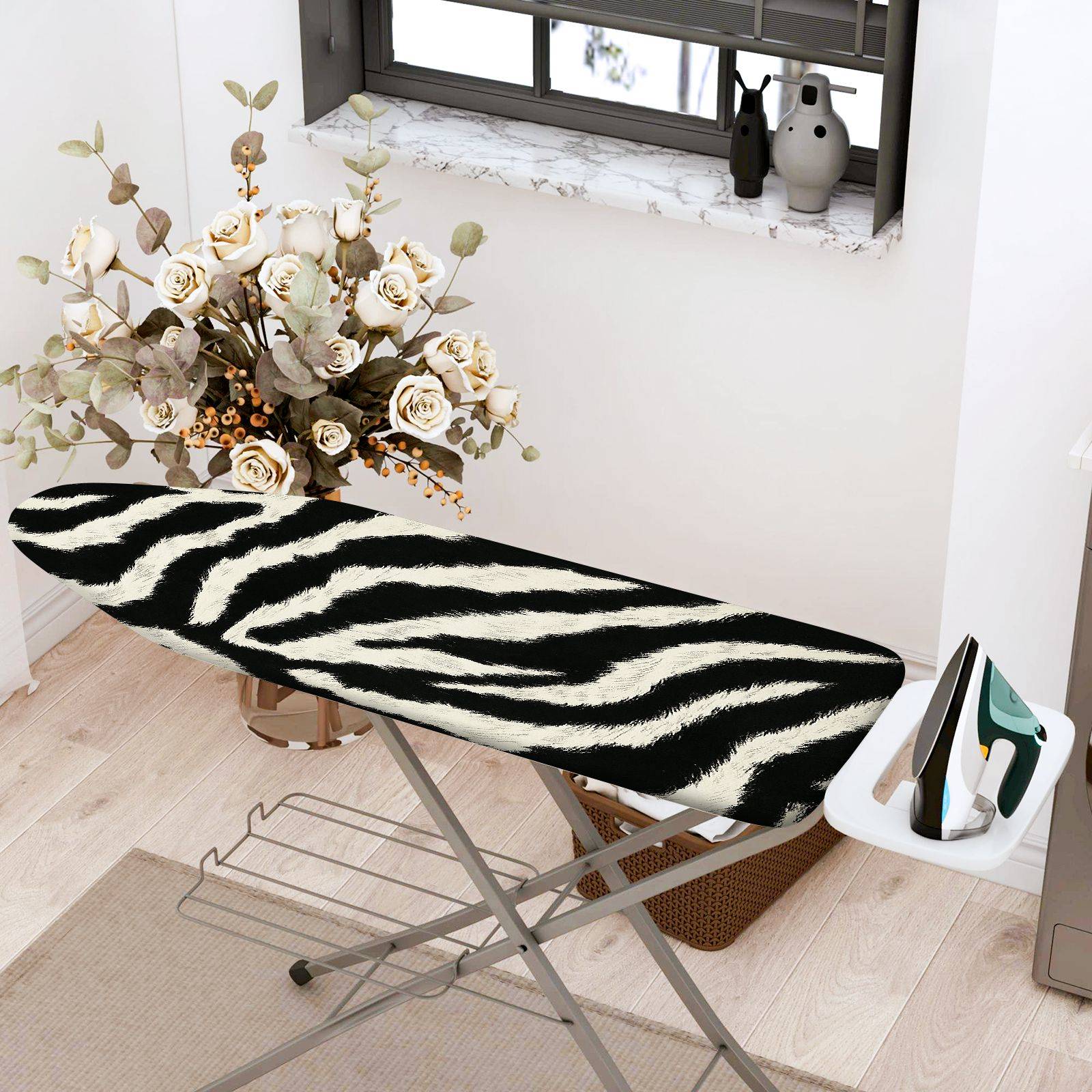 1-Piece Zebra Print Stripe Black White  Ironing Board Cover, Universal Size, Without Board