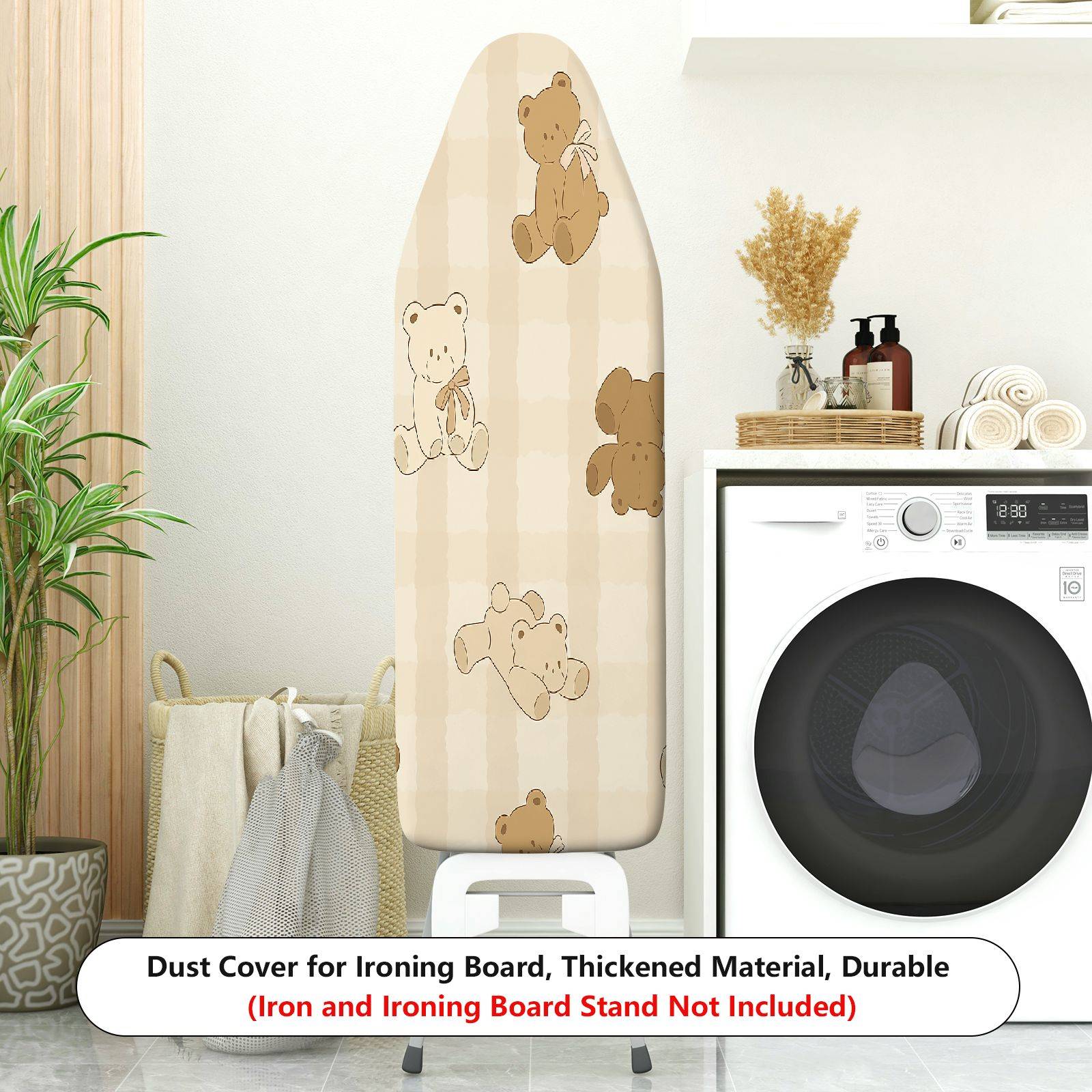 1-Piece Cute Bear Beige Striped  Ironing Board Cover, Universal Size, Without Board