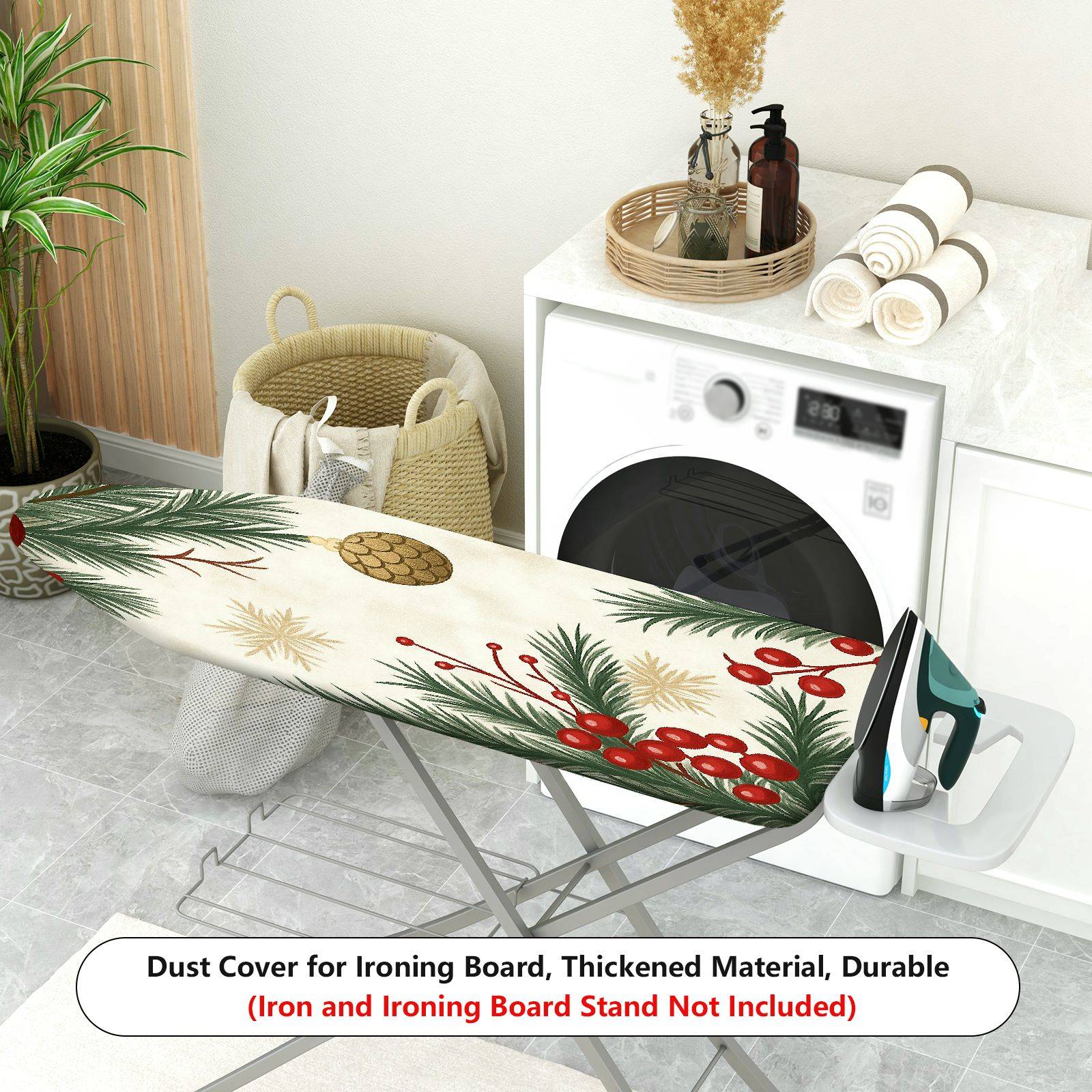 1-Piece Christmas Pine Cone Berry  Ironing Board Cover, Universal Size, Without Board