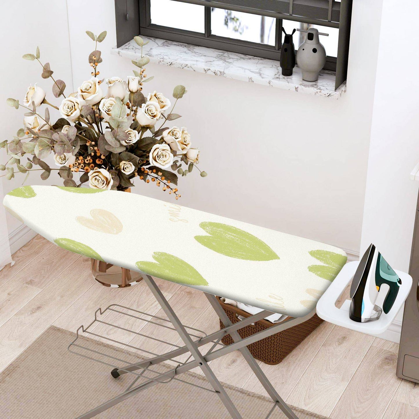1-Piece Leaf Pattern Green Beige  Ironing Board Cover, Universal Size, Without Board