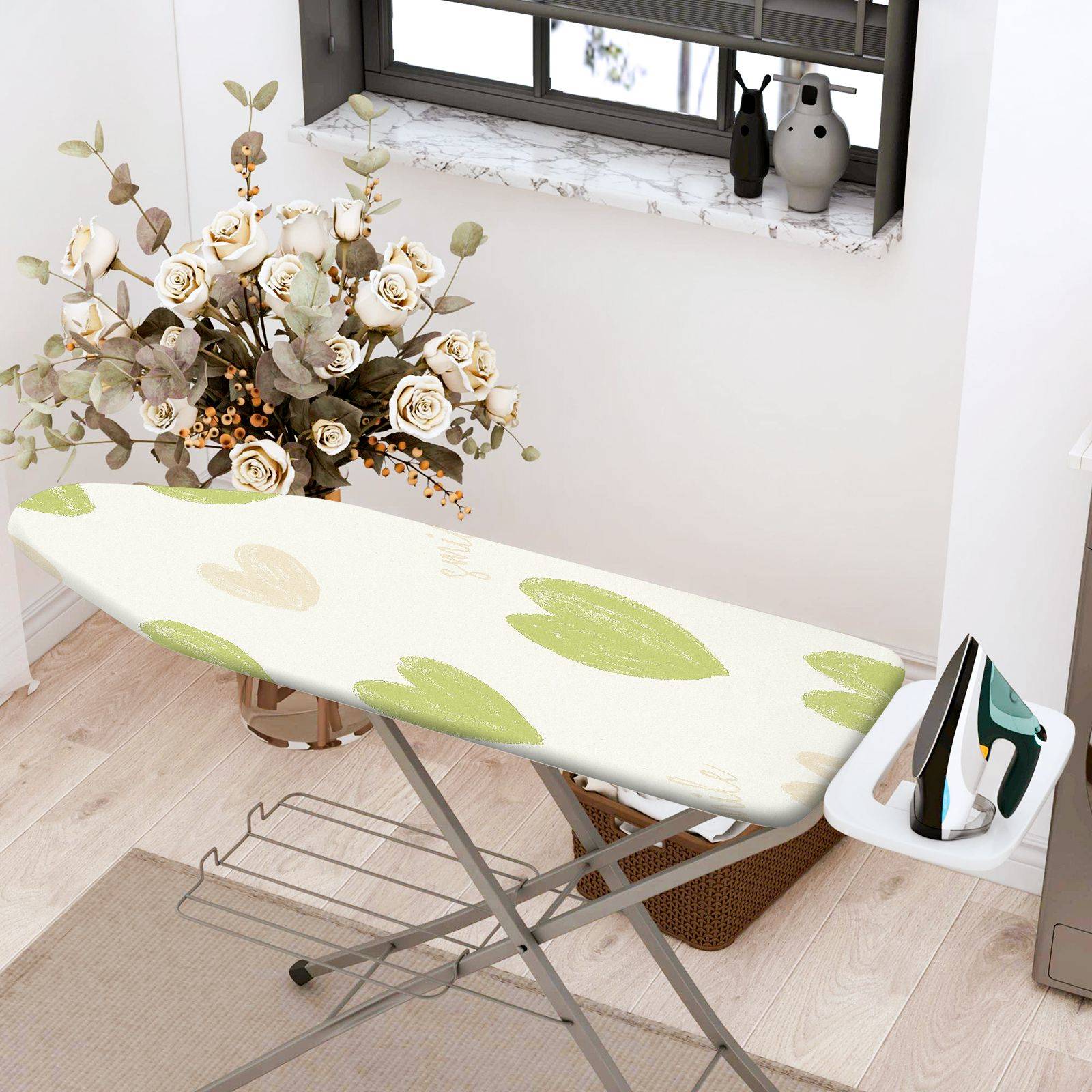 1-Piece Leaf Pattern Green Beige  Ironing Board Cover, Universal Size, Without Board