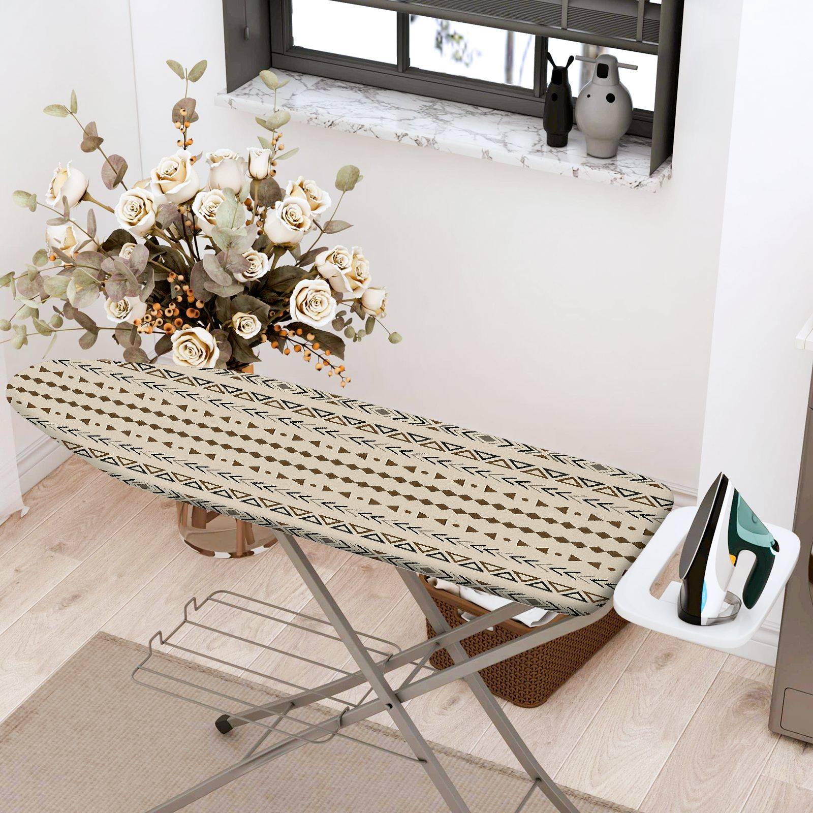 1-Piece Geometric Striped Beige  Ironing Board Cover, Universal Size, Without Board