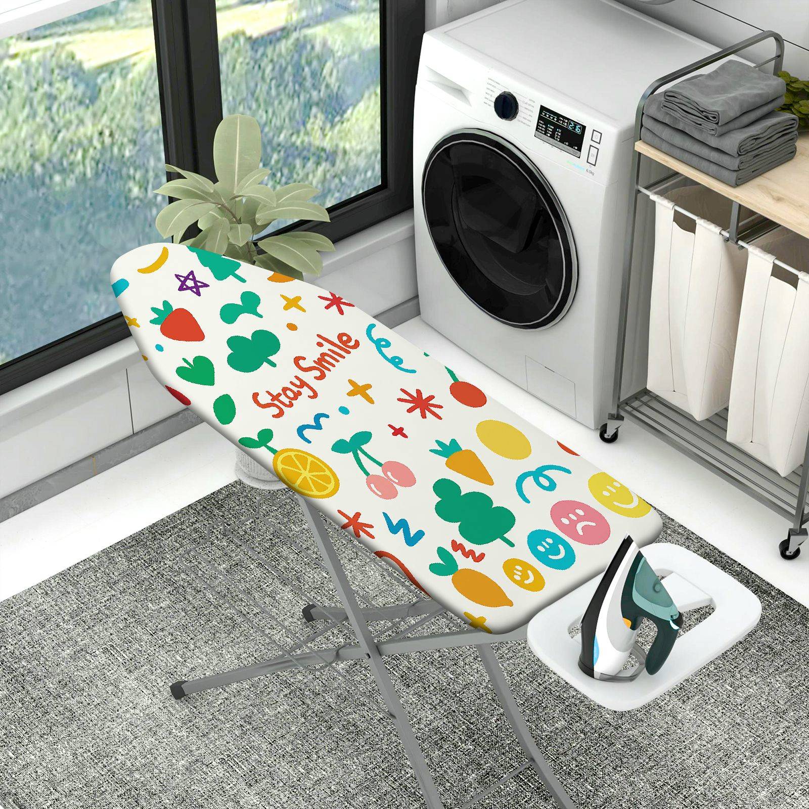 1-Piece Colorful Smiley Fruits  Ironing Board Cover, Universal Size, Without Board