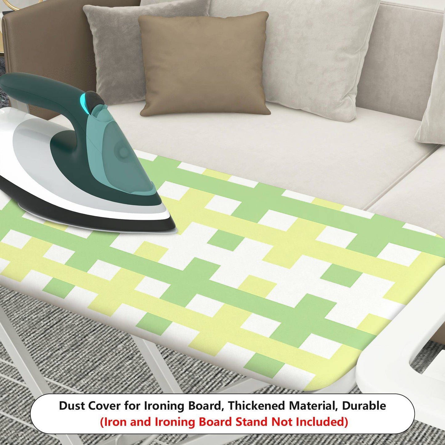 1-Piece Plaid Pattern Green Yellow Checks  Ironing Board Cover, Universal Size, Without Board