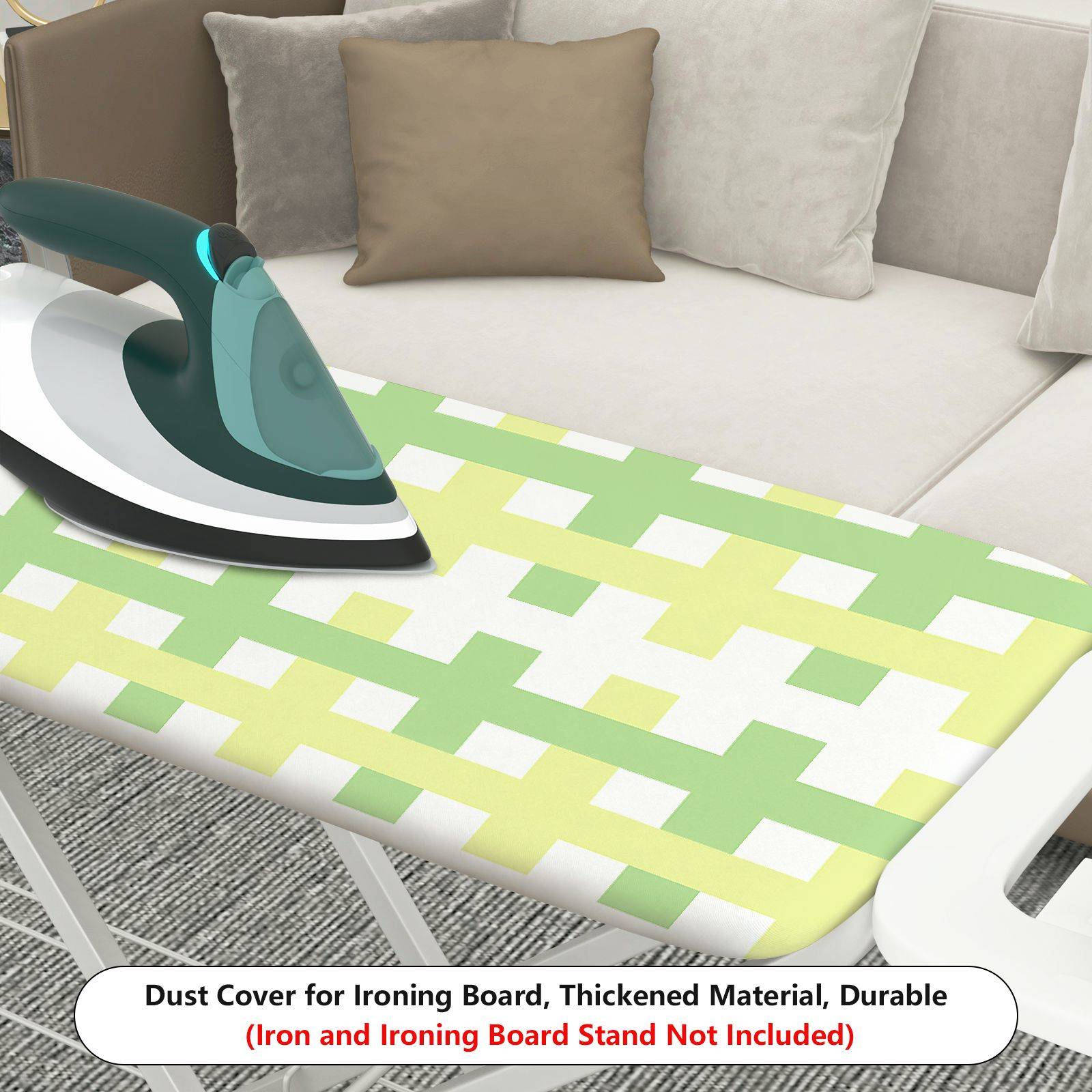 1-Piece Plaid Pattern Green Yellow Checks  Ironing Board Cover, Universal Size, Without Board