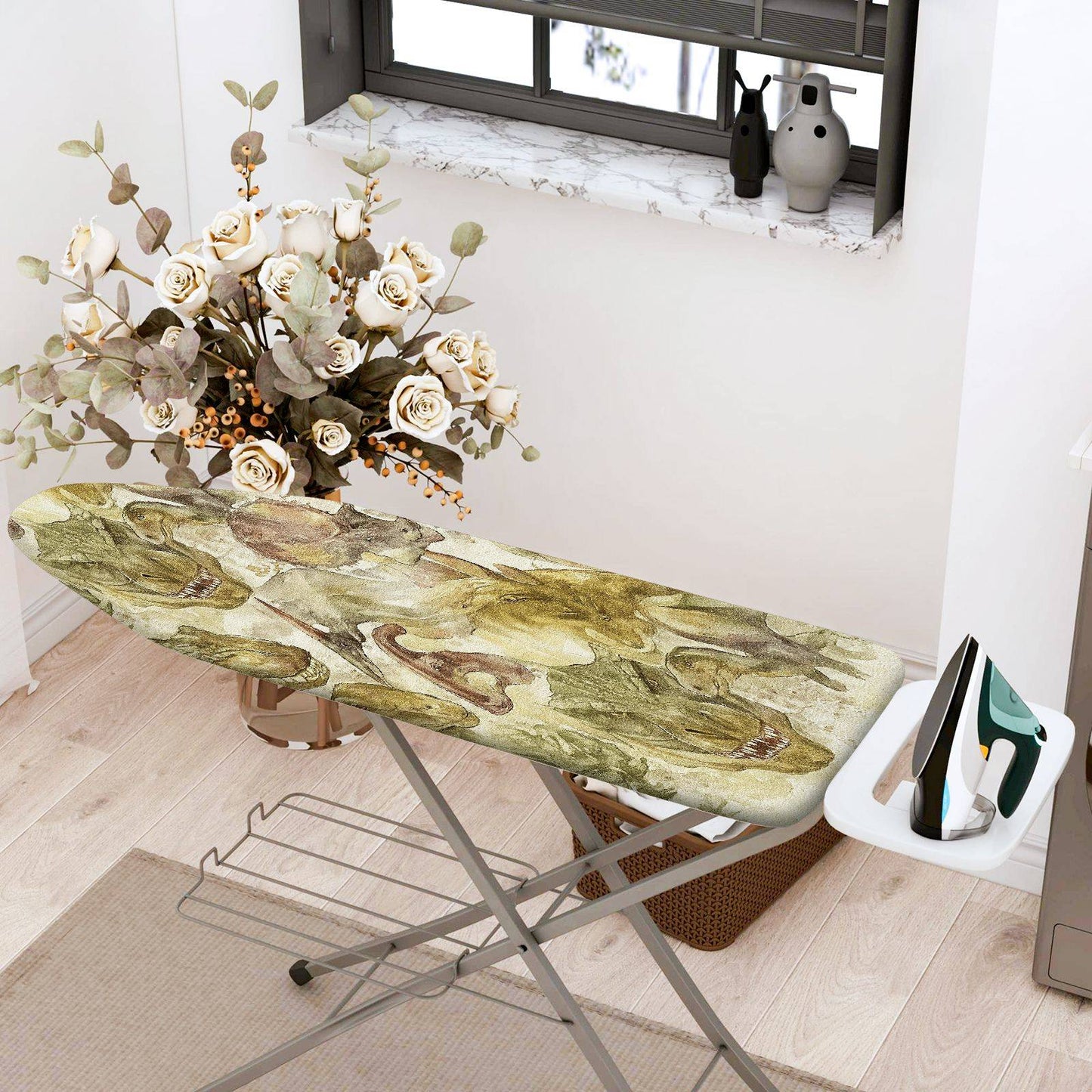 1-Piece Dinosaur Fossil Pattern Beige Verdant  Ironing Board Cover, Universal Size, Without Board