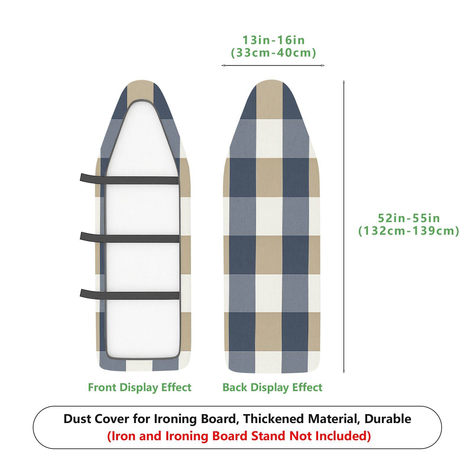1-Piece Plaid Checkered Blue  Ironing Board Cover, Universal Size, Without Board