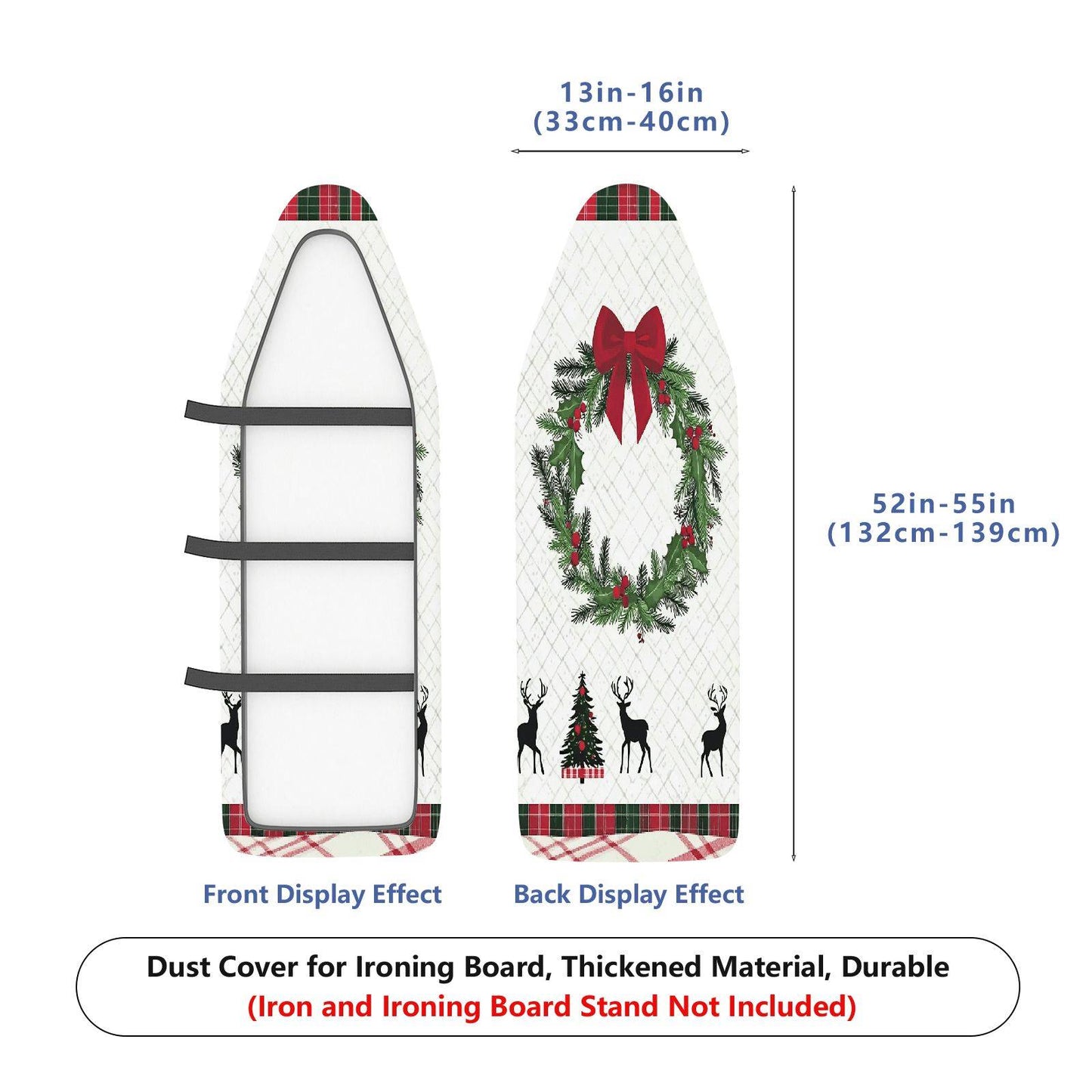 1-Piece Christmas Red Bow Deer  Ironing Board Cover, Universal Size, Without Board