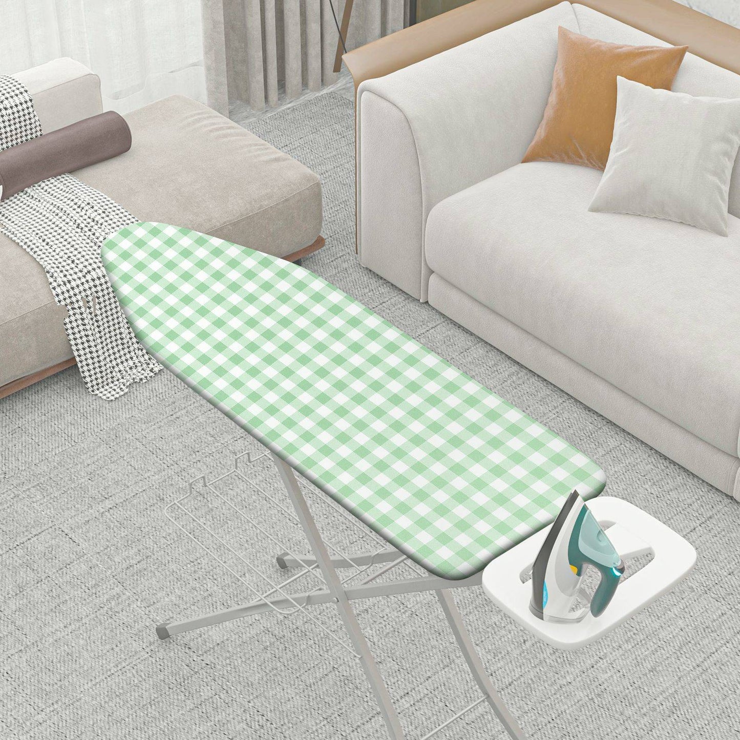 1-Piece Plaid Green Checkered  Ironing Board Cover, Universal Size, Without Board