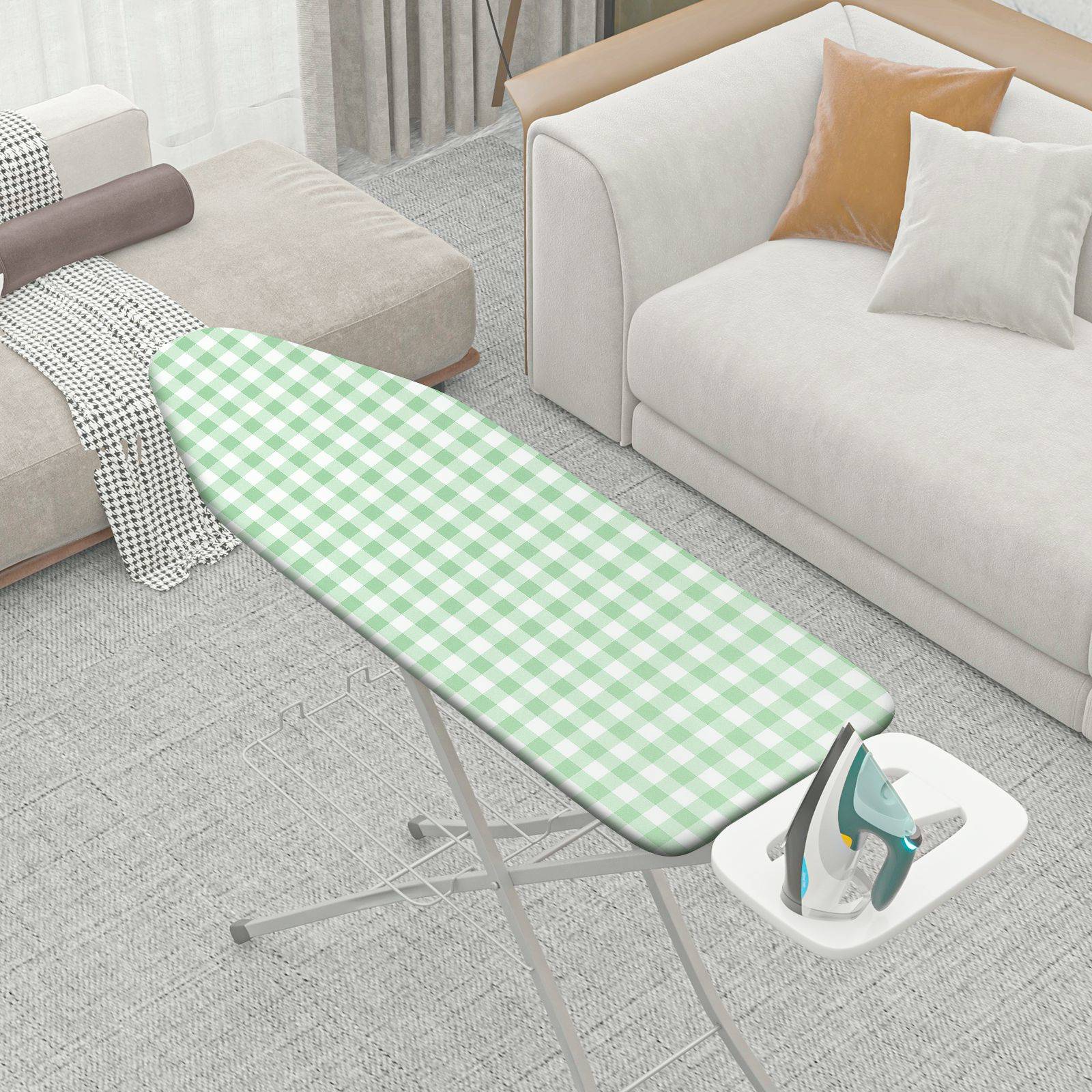 1-Piece Plaid Green Checkered  Ironing Board Cover, Universal Size, Without Board
