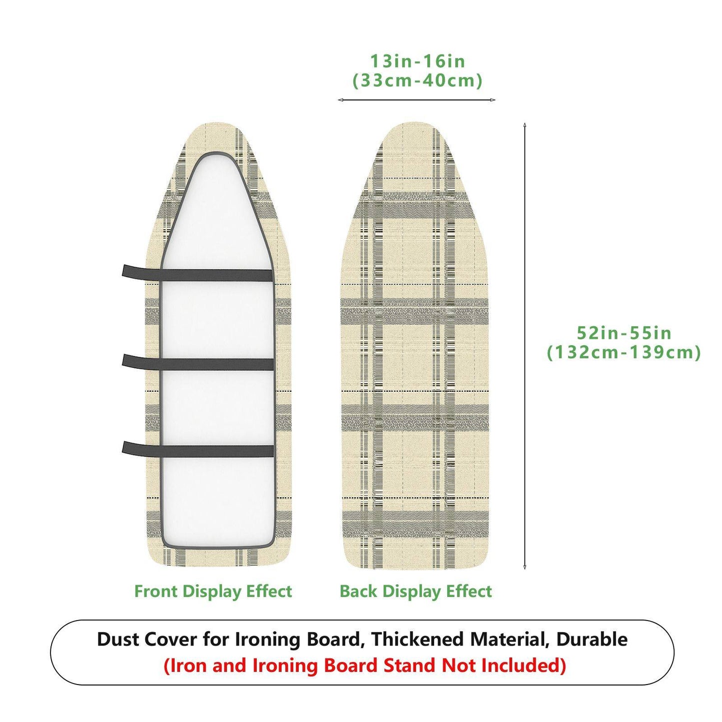 1-Piece Plaid Checkered Beige  Ironing Board Cover, Universal Size, Without Board