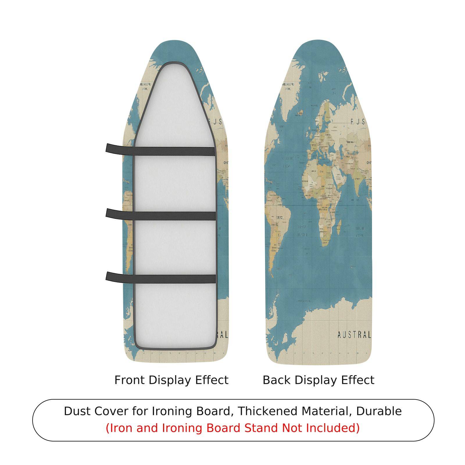 1-Piece World Map Blue Beige  Ironing Board Cover, Universal Size, Without Board