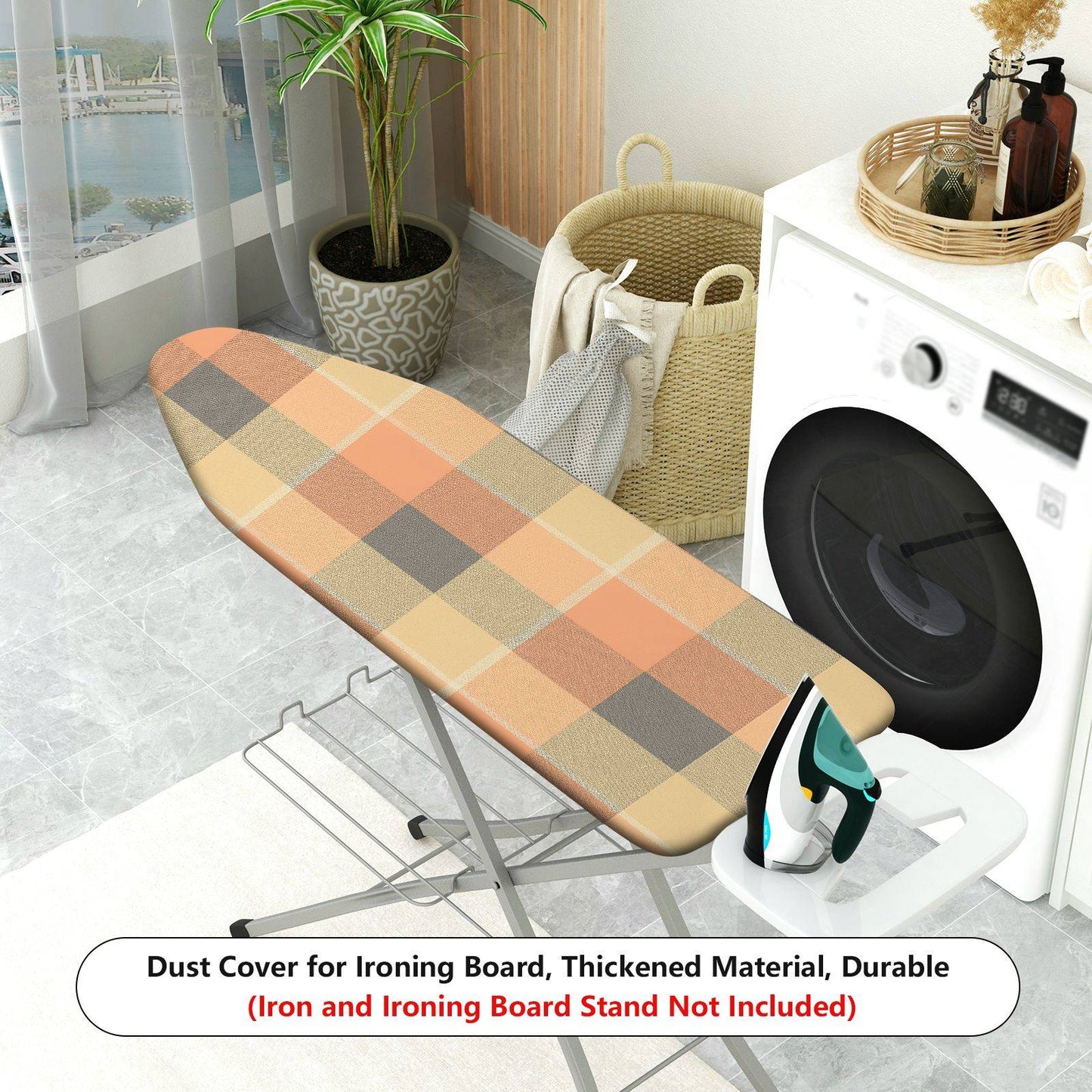 1-Piece Plaid Checkered Orange  Ironing Board Cover, Universal Size, Without Board
