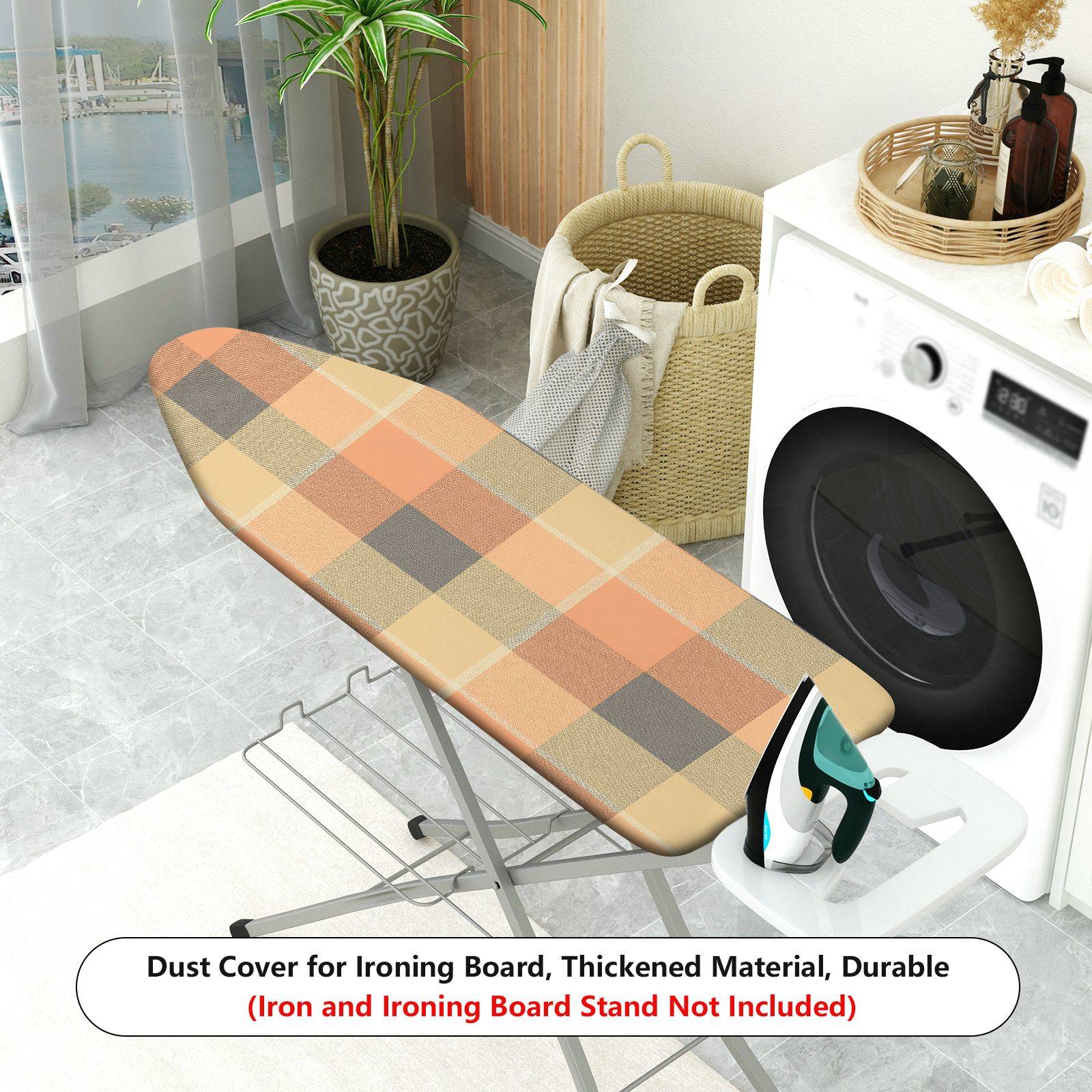 1-Piece Plaid Checkered Orange  Ironing Board Cover, Universal Size, Without Board