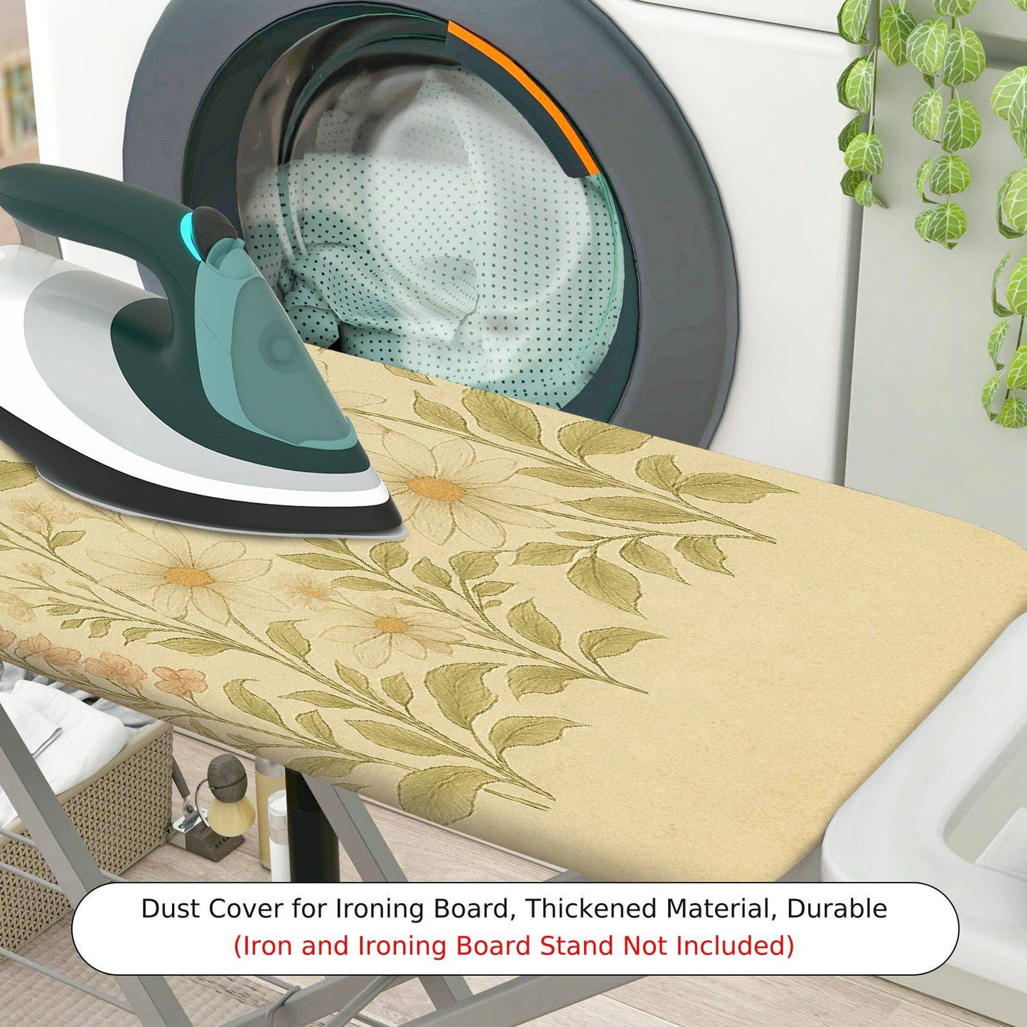 1-Piece Floral Pattern Beige Green  Ironing Board Cover, Universal Size, Without Board