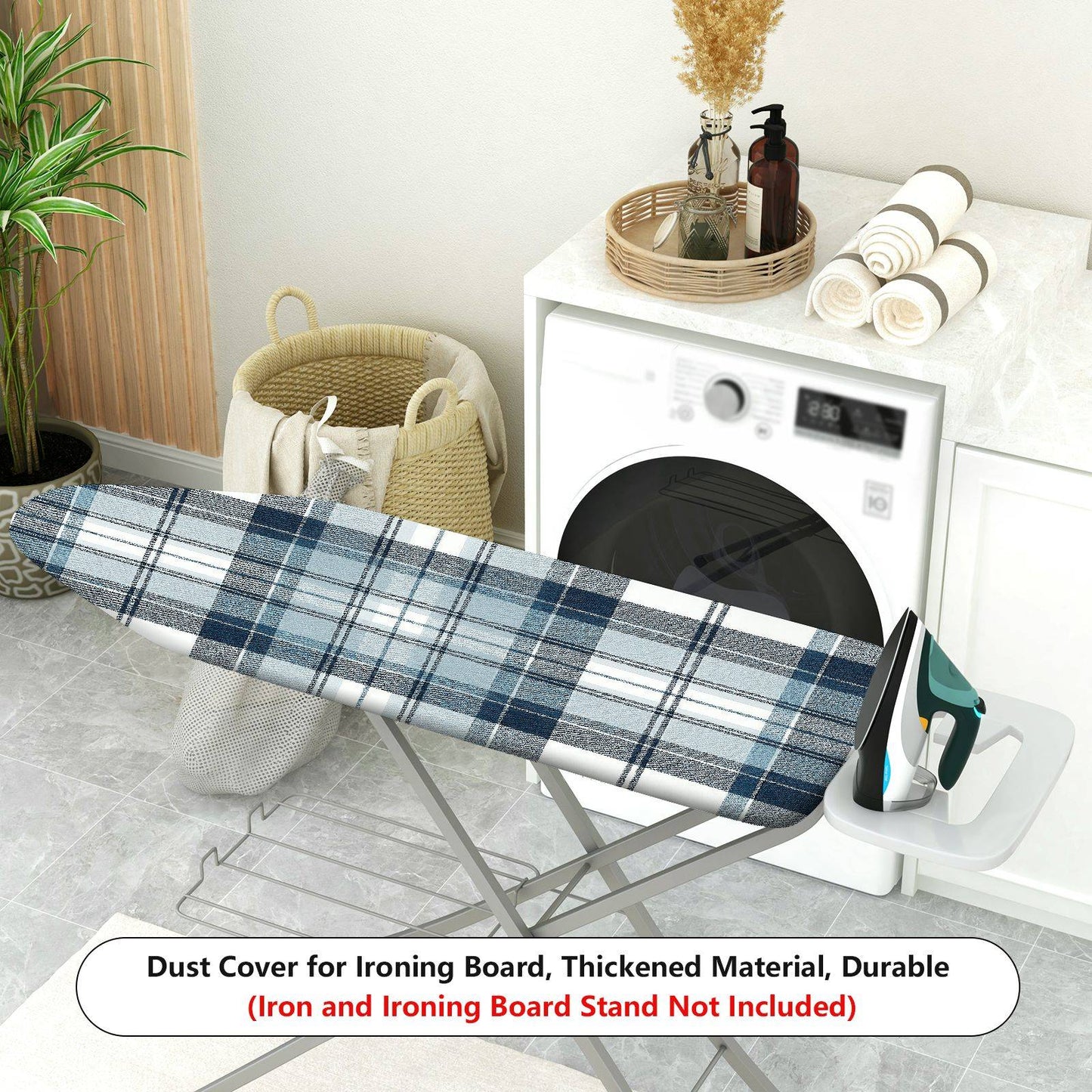 1-Piece Plaid Pattern Blue White  Ironing Board Cover, Universal Size, Without Board