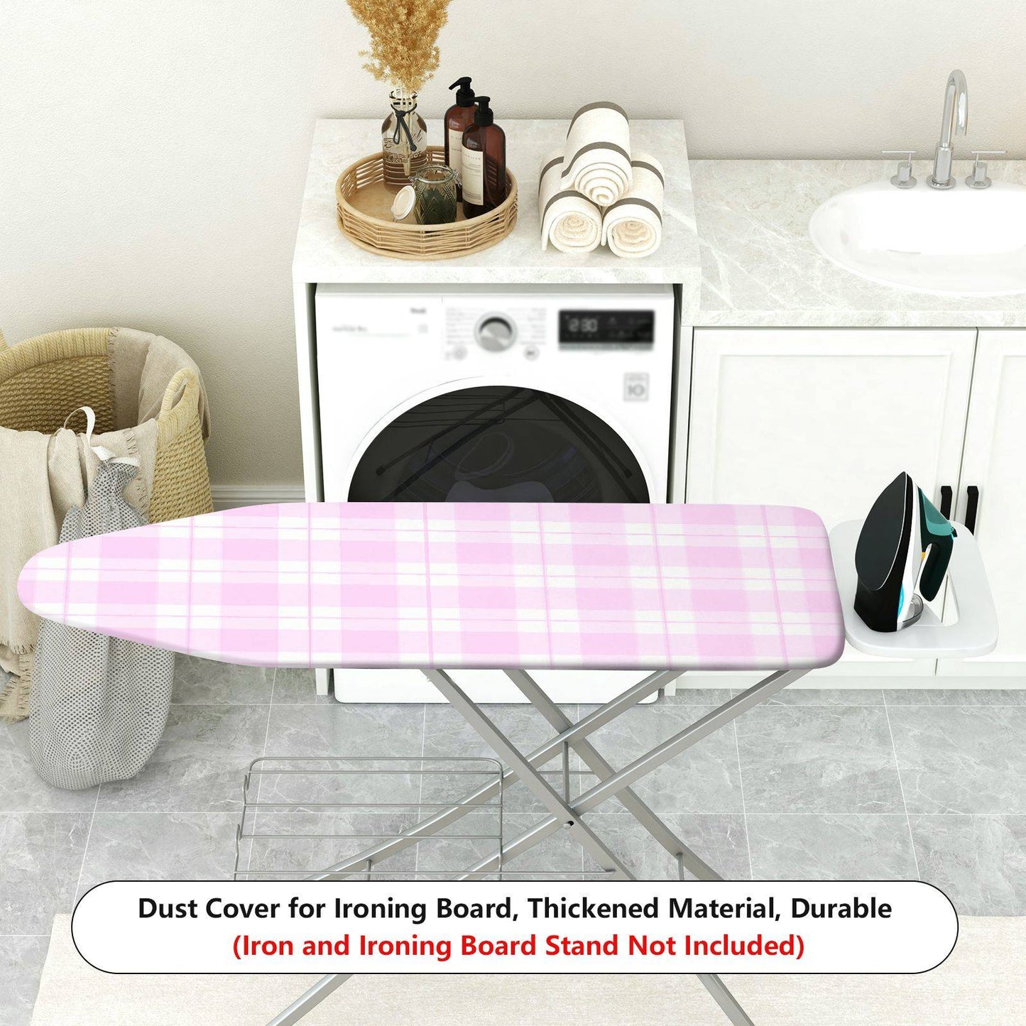 1-Piece Pink Plaid Checkered  Ironing Board Cover, Universal Size, Without Board