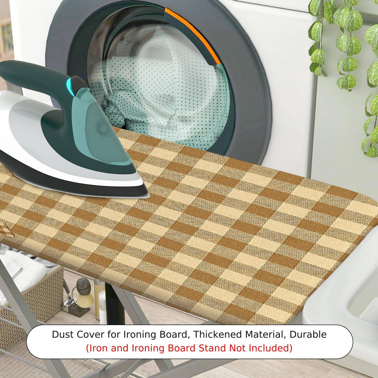 1-Piece Gingham Pattern Beige Checkered  Ironing Board Cover, Universal Size, Without Board
