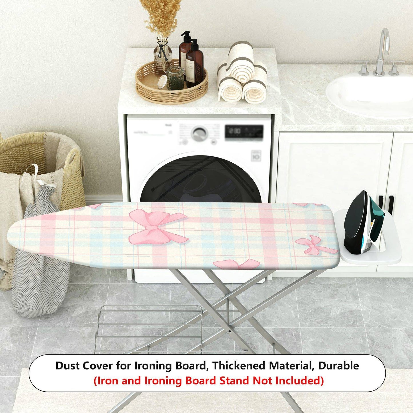 1-Piece Pink Bow Plaid Pattern  Ironing Board Cover, Universal Size, Without Board