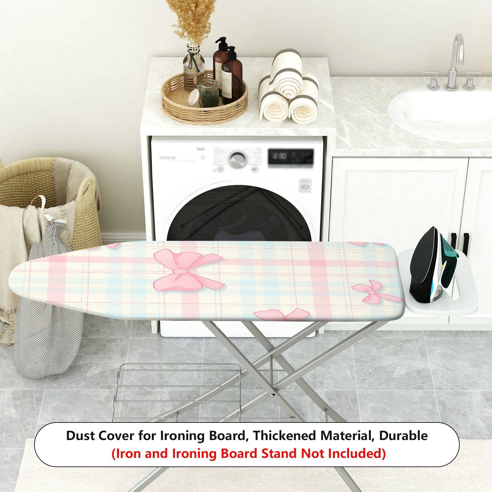 1-Piece Pink Bow Plaid Pattern  Ironing Board Cover, Universal Size, Without Board