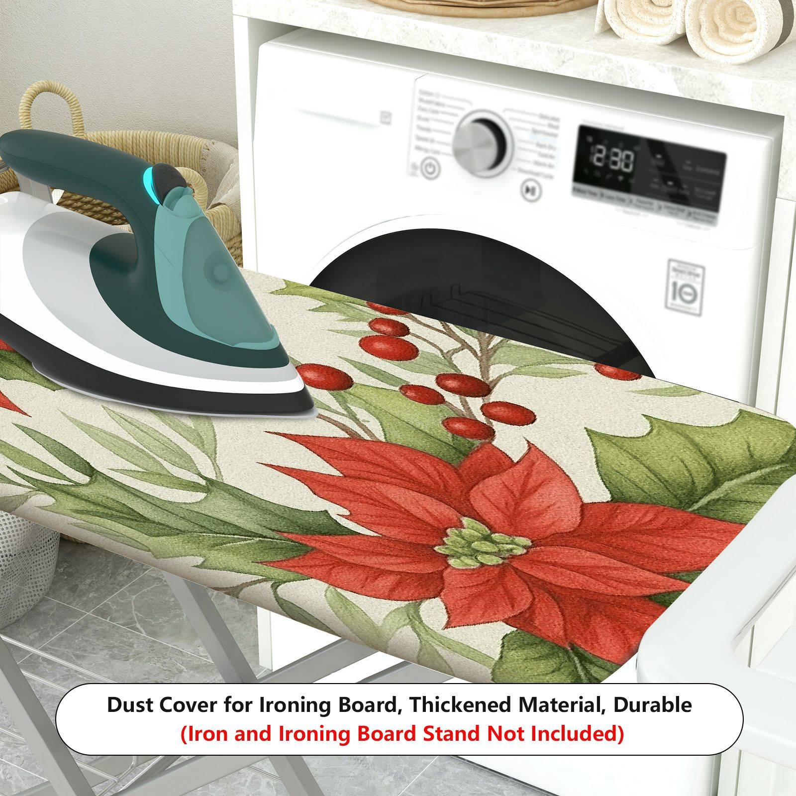 1-Piece Christmas Poinsettia Red Berry  Ironing Board Cover, Universal Size, Without Board
