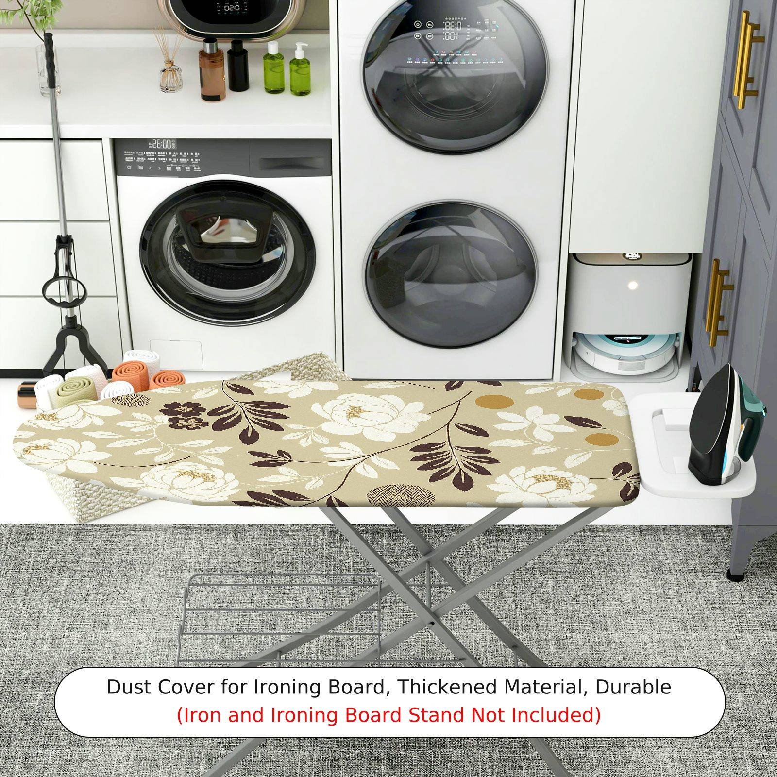 1-Piece Floral Beige Brown  Ironing Board Cover, Universal Size, Without Board