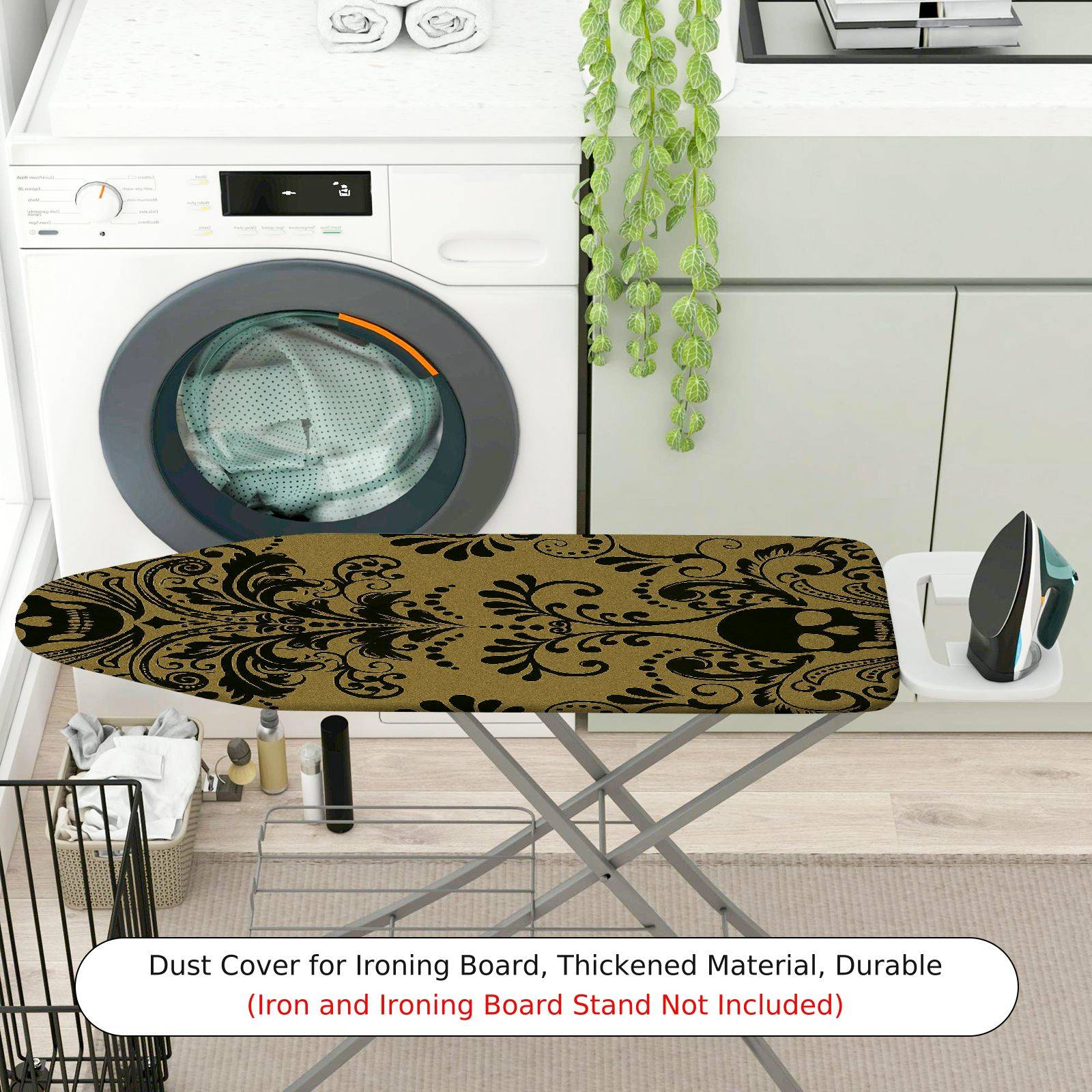 1-Piece Elegant Floral Black Beige  Ironing Board Cover, Universal Size, Without Board
