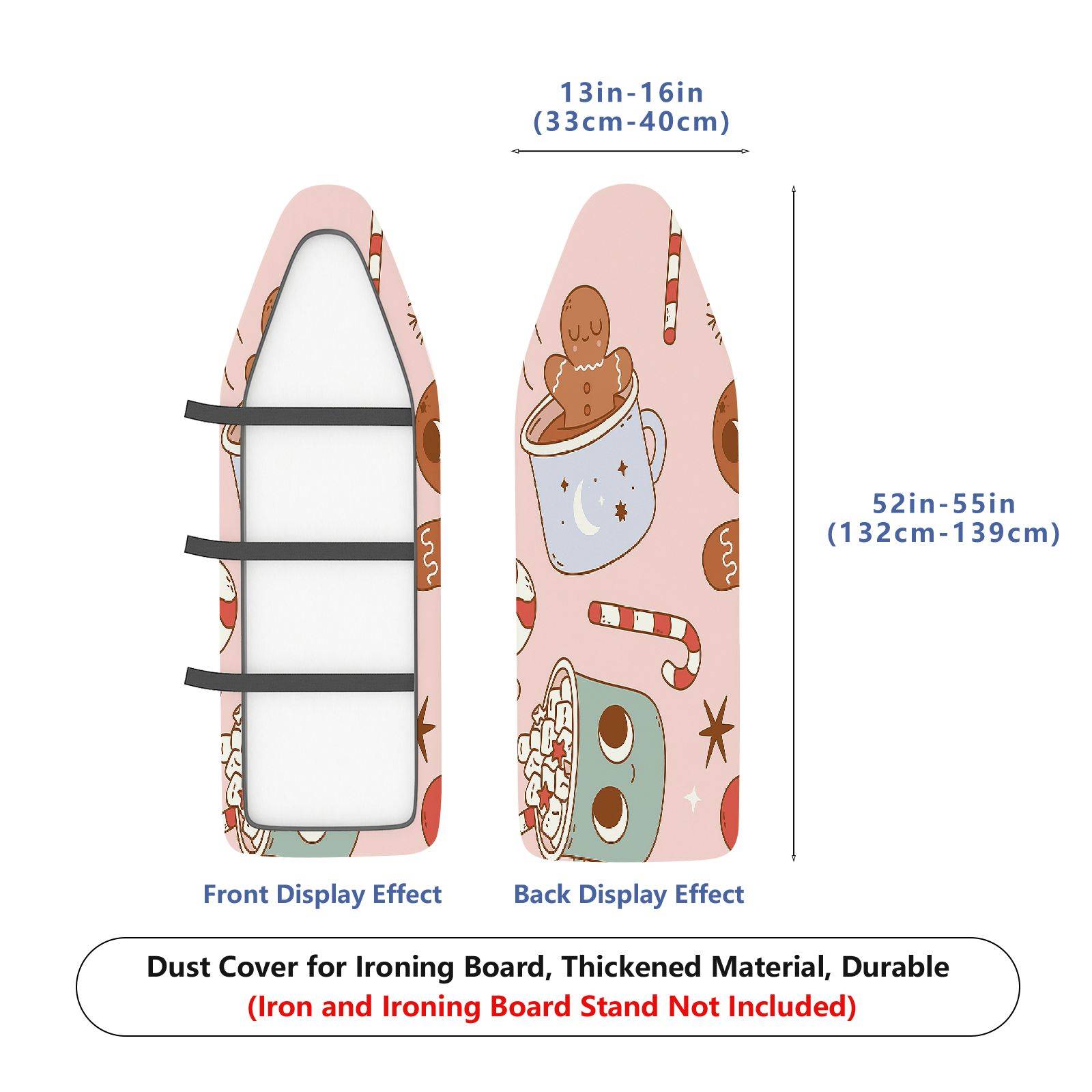 1-Piece Gingerbread Candy Cane Christmas  Ironing Board Cover, Universal Size, Without Board
