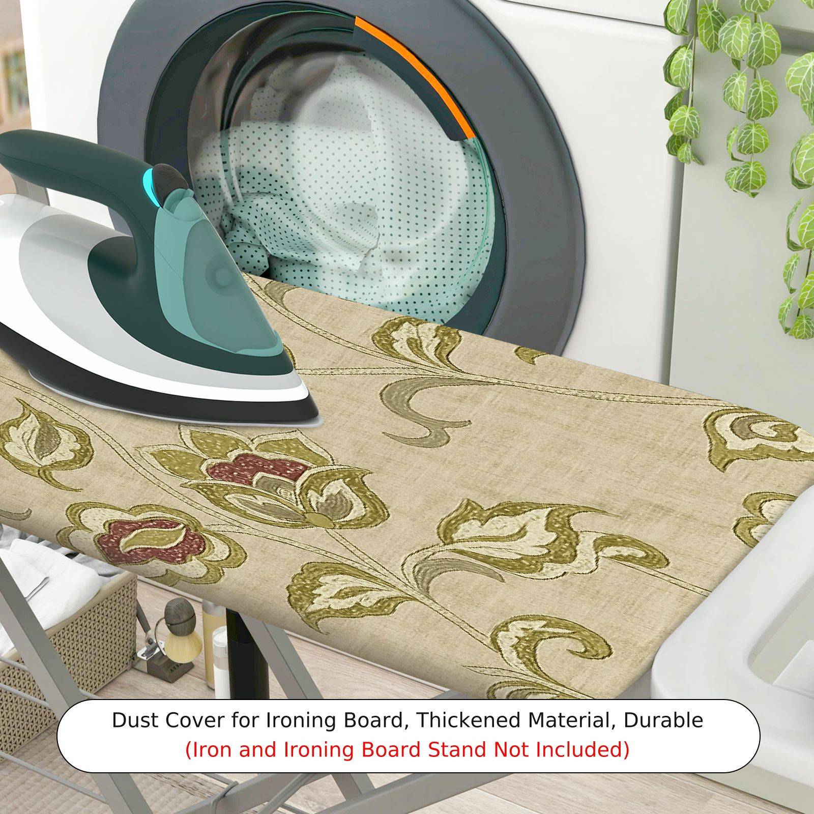 1-Piece Floral Beige Green  Ironing Board Cover, Universal Size, Without Board
