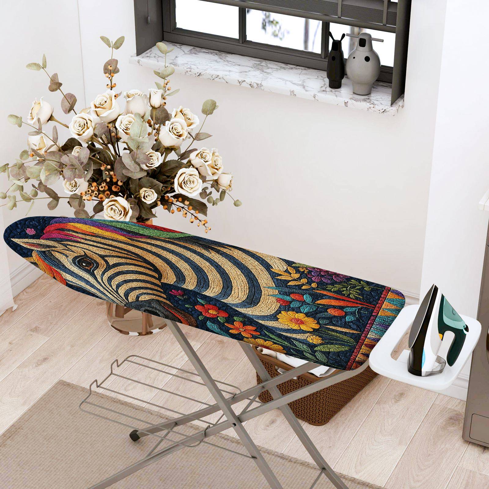 1-Piece Zebra Floral Colorful  Ironing Board Cover, Universal Size, Without Board