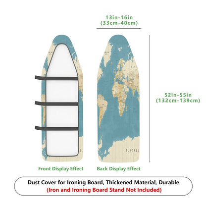 1-Piece World Map Blue Beige  Ironing Board Cover, Universal Size, Without Board