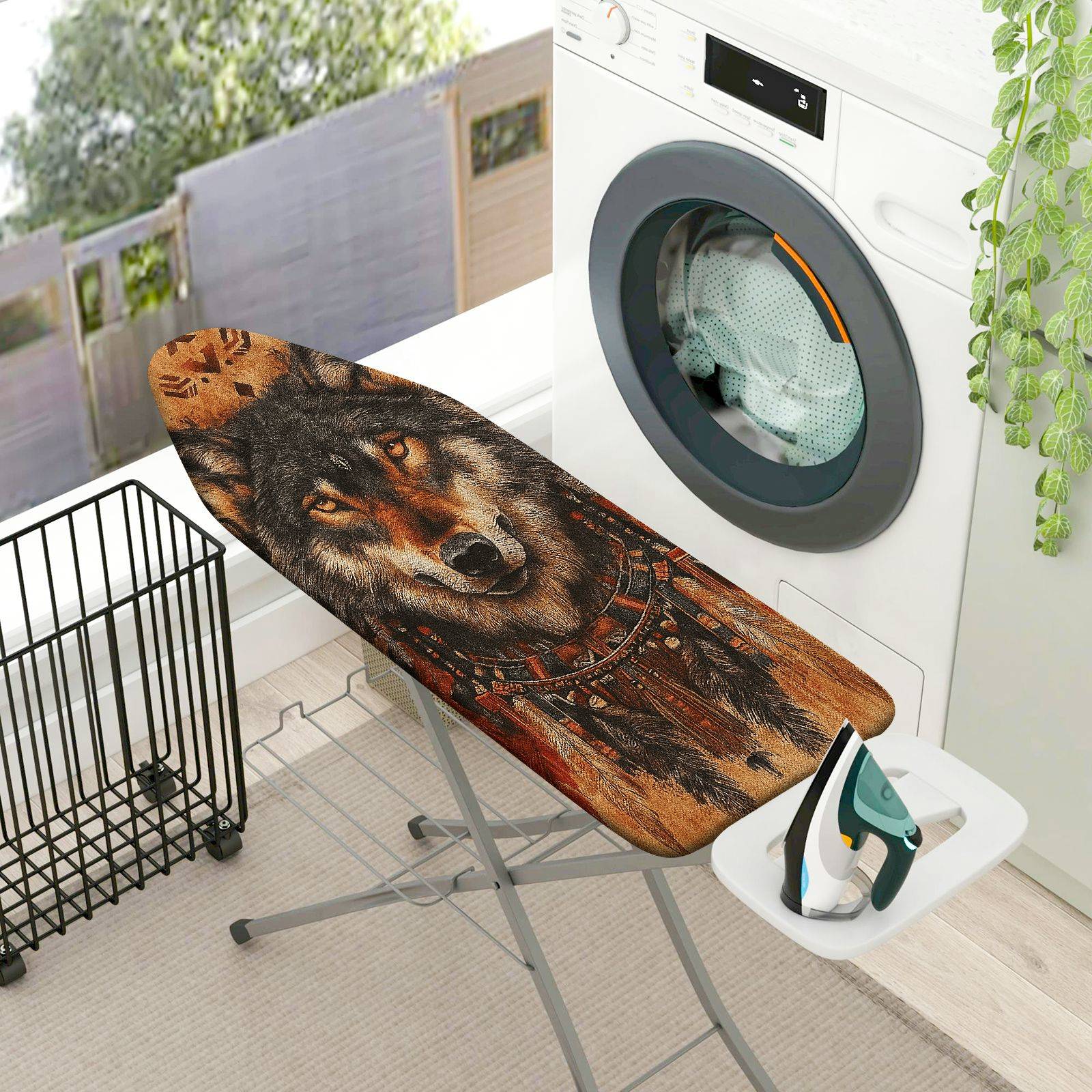1-Piece Wolf Tribal Art Nature  Ironing Board Cover, Universal Size, Without Board