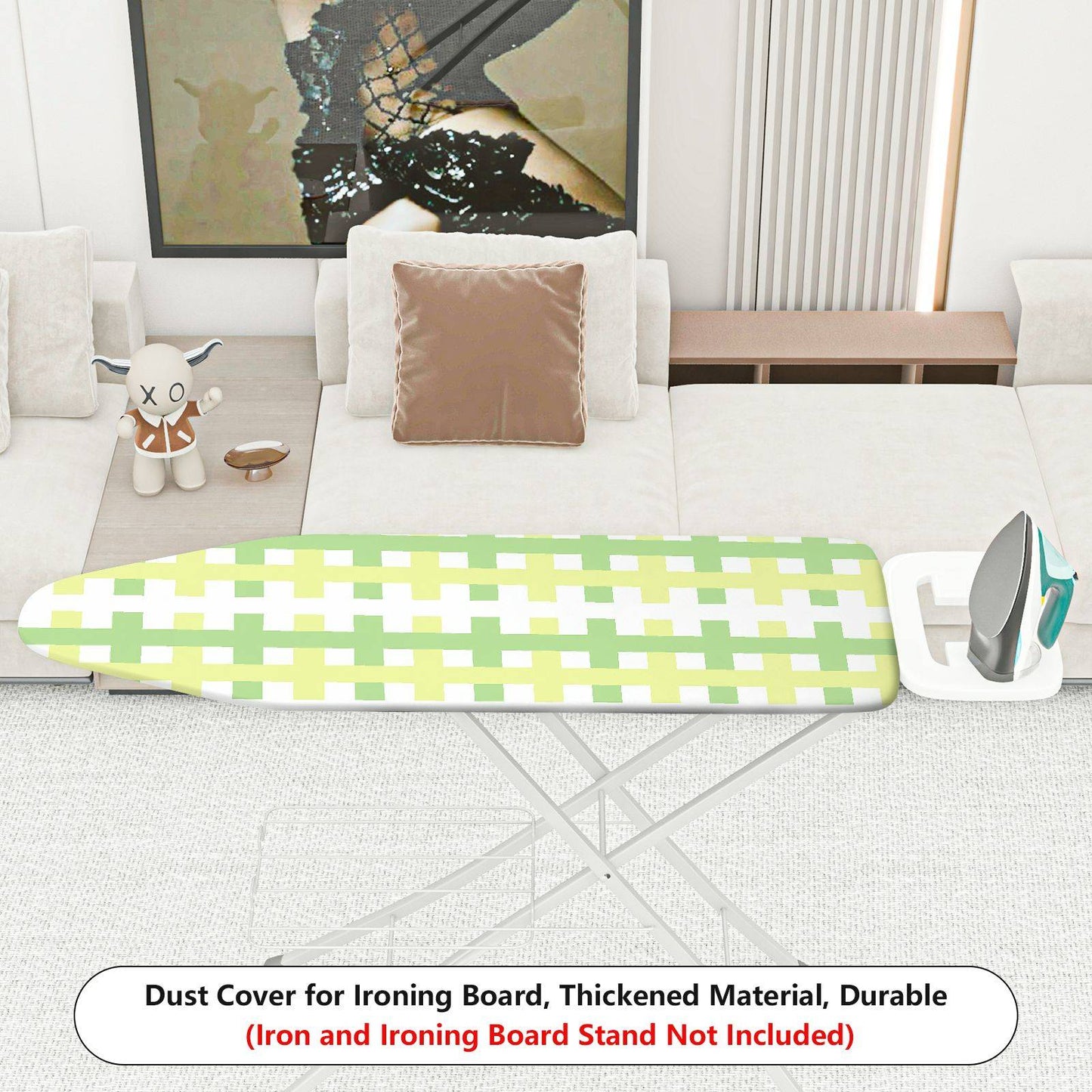 1-Piece Plaid Pattern Green Yellow Checks  Ironing Board Cover, Universal Size, Without Board