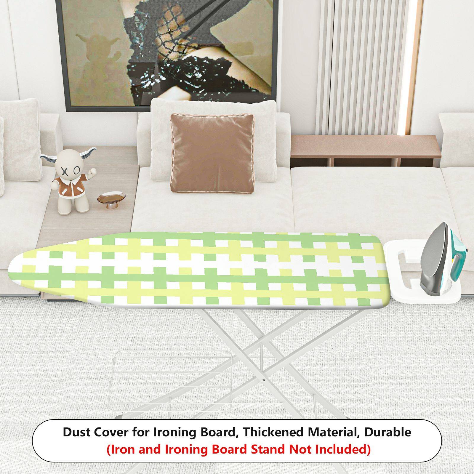 1-Piece Plaid Pattern Green Yellow Checks  Ironing Board Cover, Universal Size, Without Board