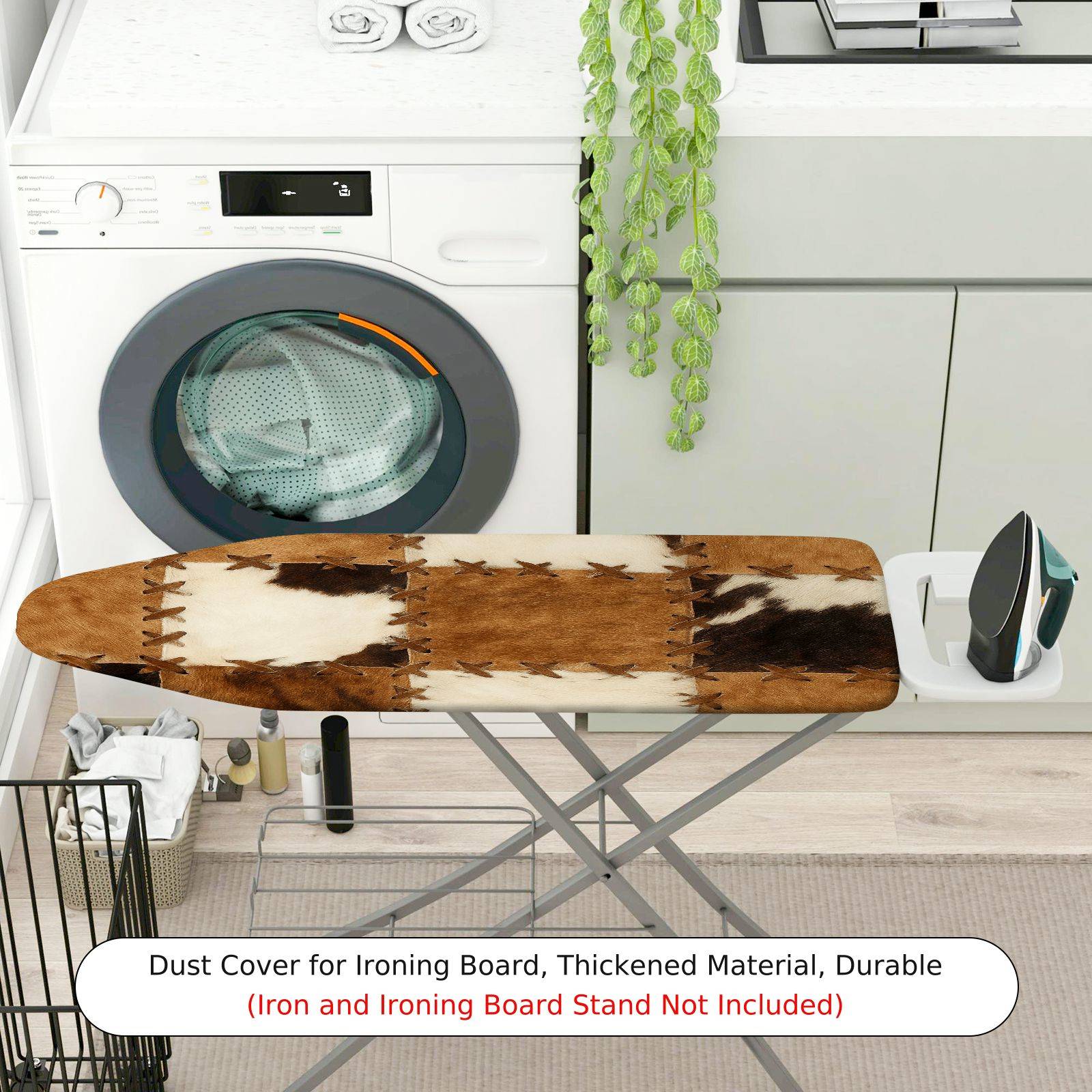 1-Piece Cowhide Pattern Brown Beige Checkered  Ironing Board Cover, Universal Size, Without Board