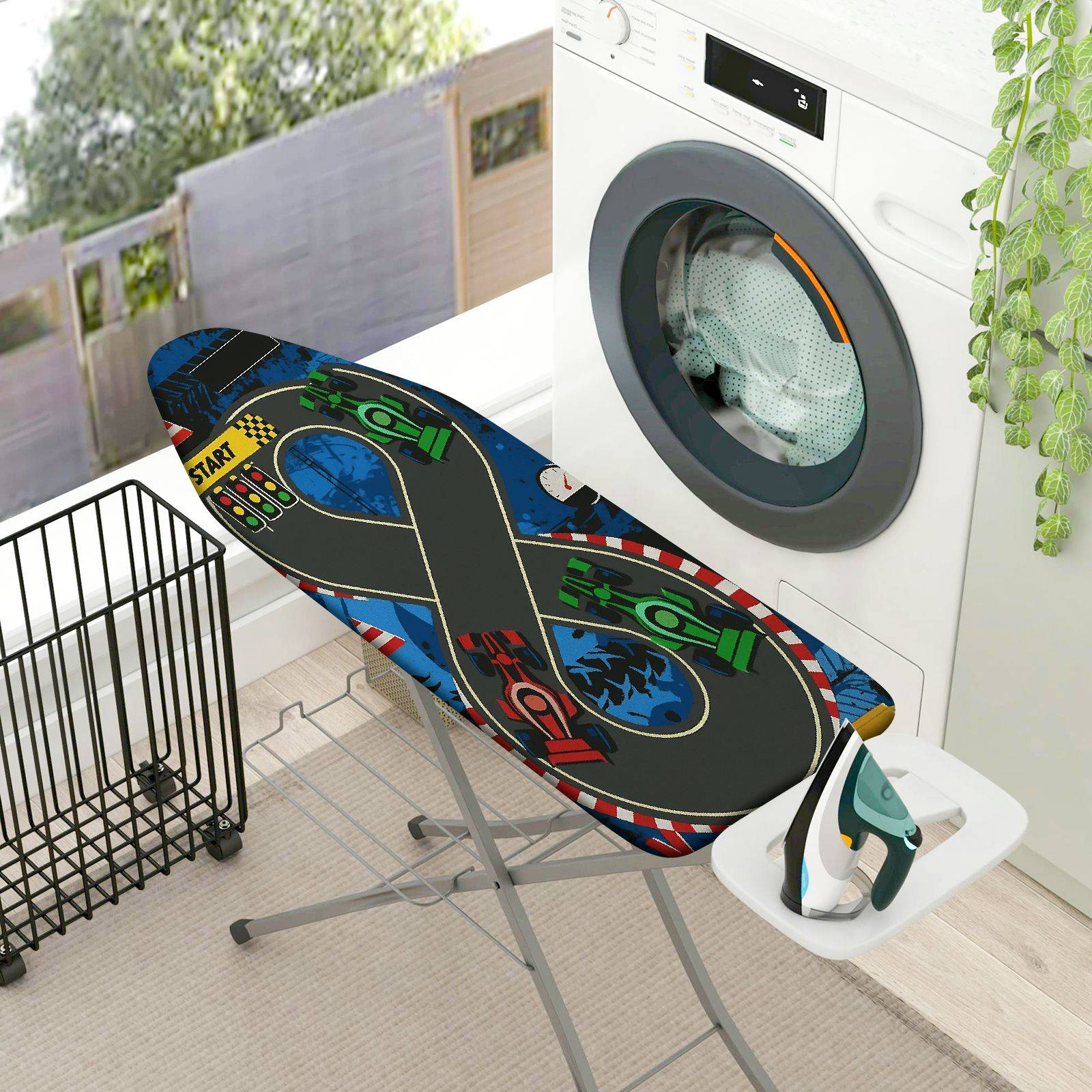1-Piece Racecar Blue Track Fun  Ironing Board Cover, Universal Size, Without Board
