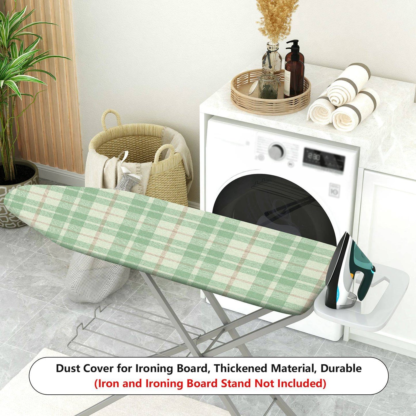 1-Piece Plaid Green Beige  Ironing Board Cover, Universal Size, Without Board