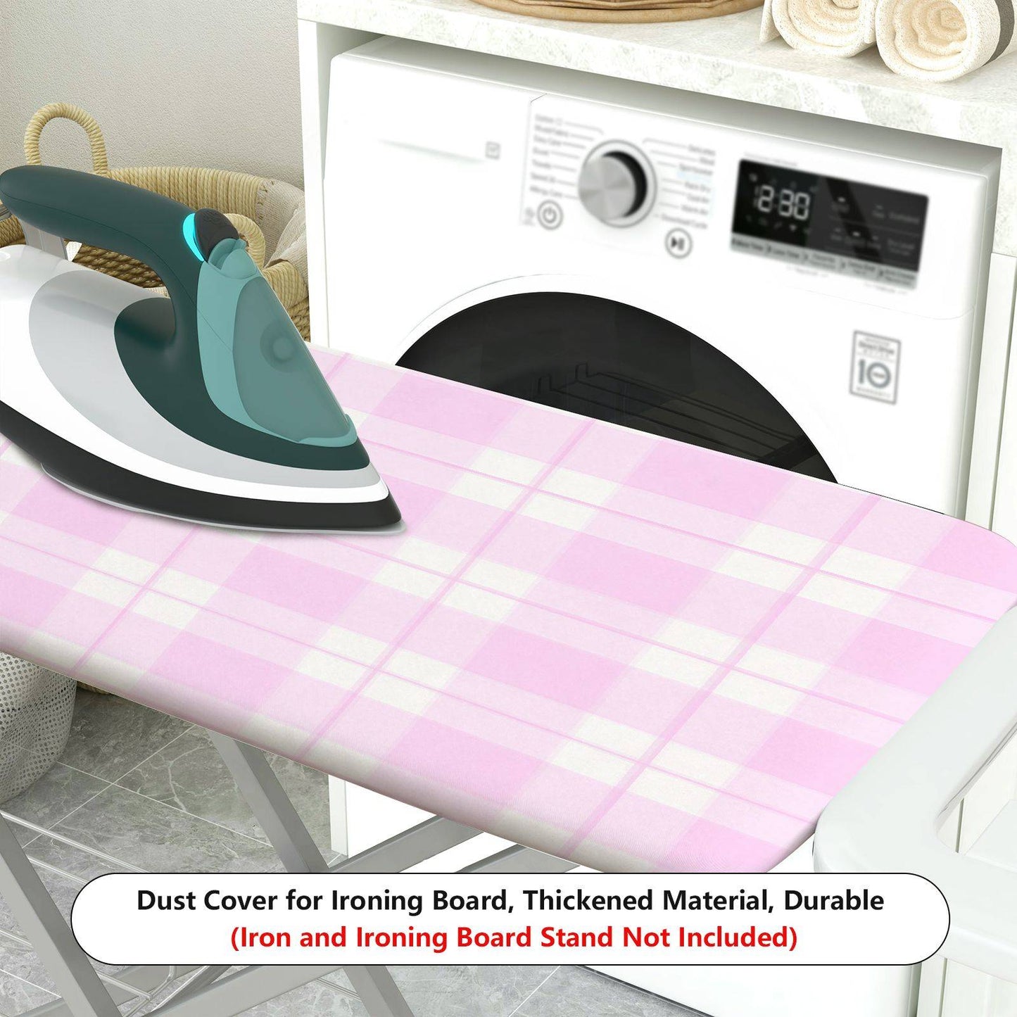 1-Piece Pink Plaid Checkered  Ironing Board Cover, Universal Size, Without Board