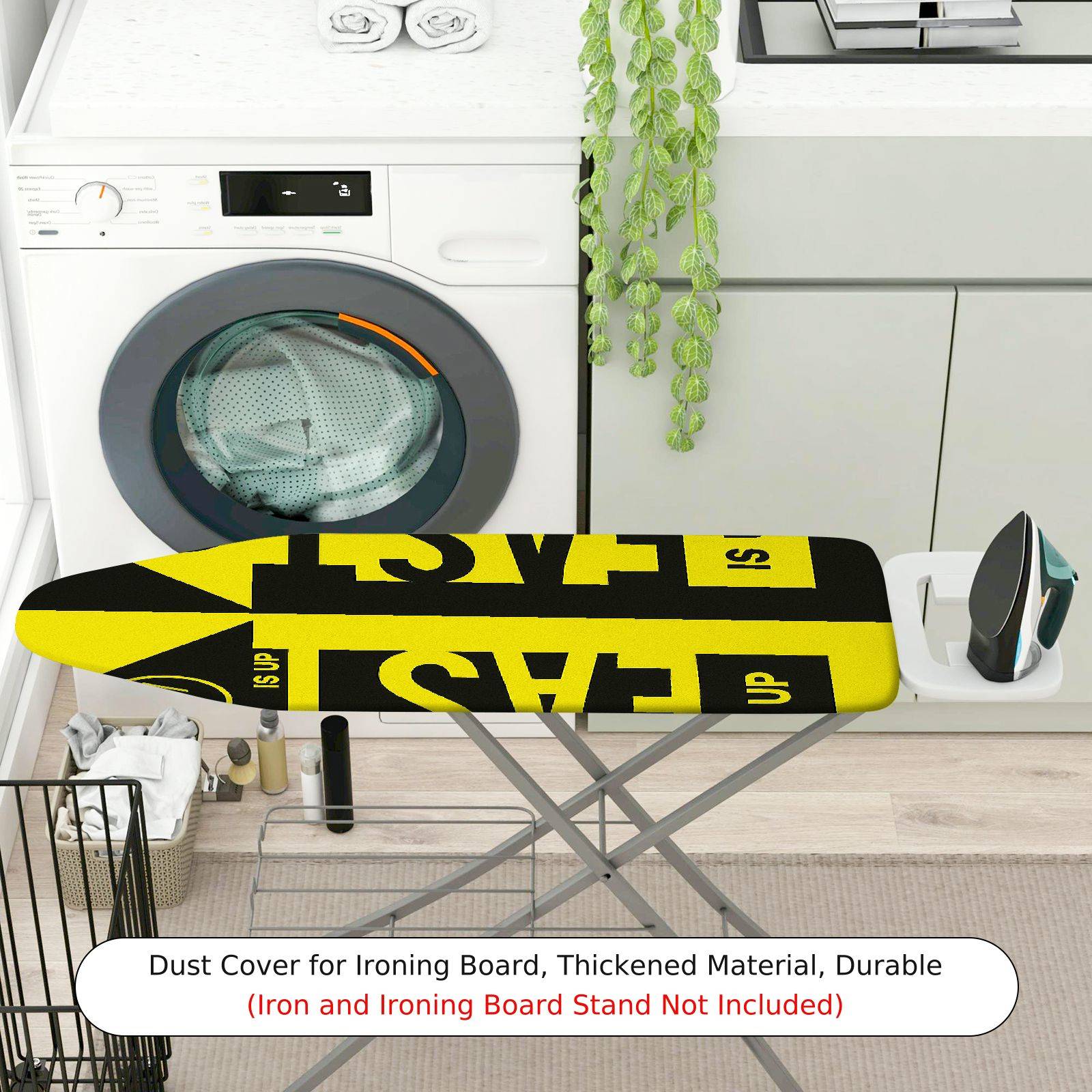1-Piece Yellow Black Graphic Text  Ironing Board Cover, Universal Size, Without Board