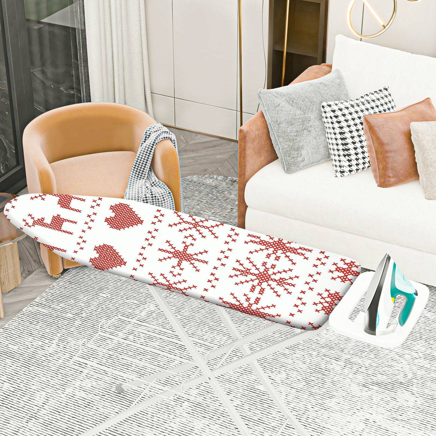 1-Piece Christmas Nordic Deer Heart  Ironing Board Cover, Universal Size, Without Board