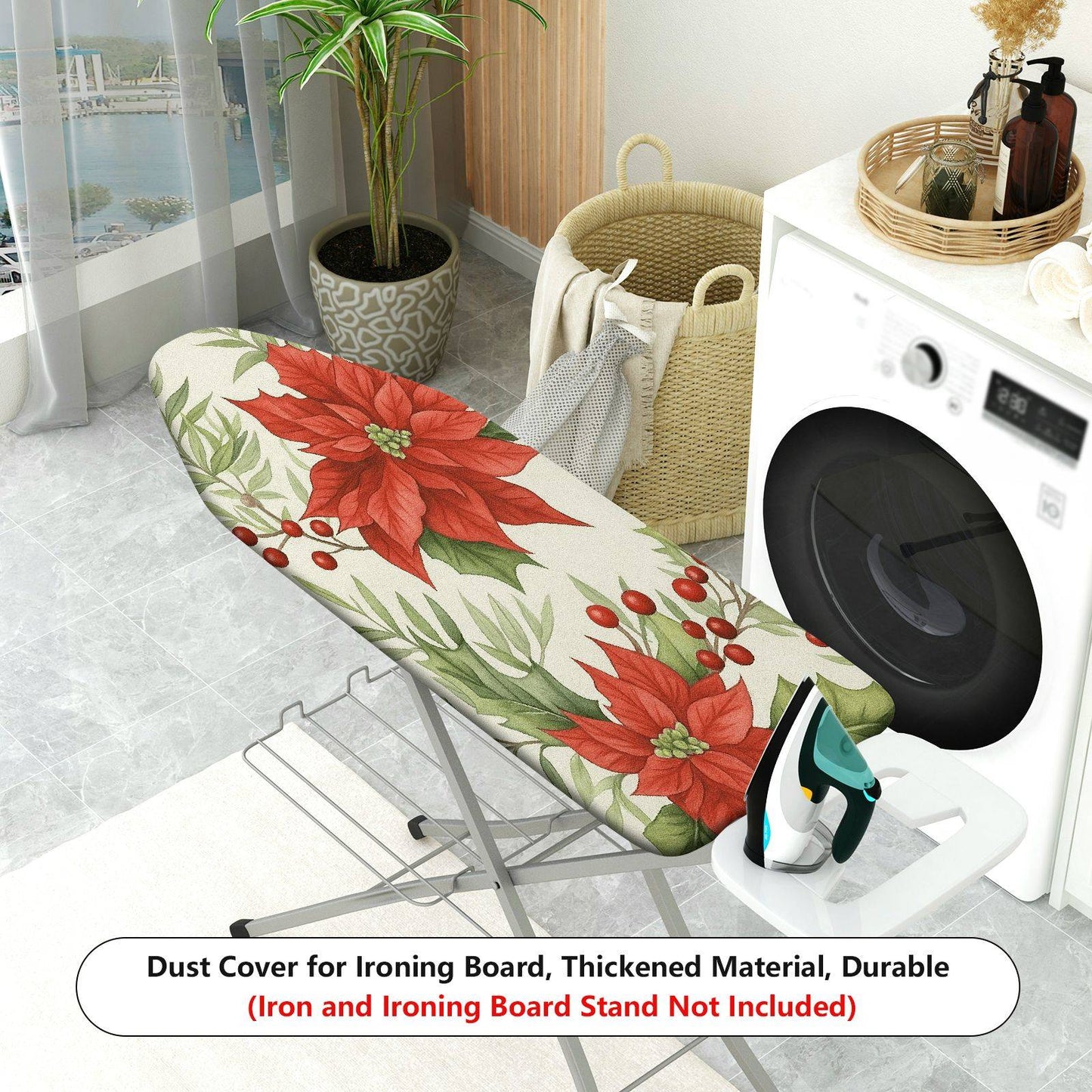 1-Piece Christmas Poinsettia Red Berry  Ironing Board Cover, Universal Size, Without Board