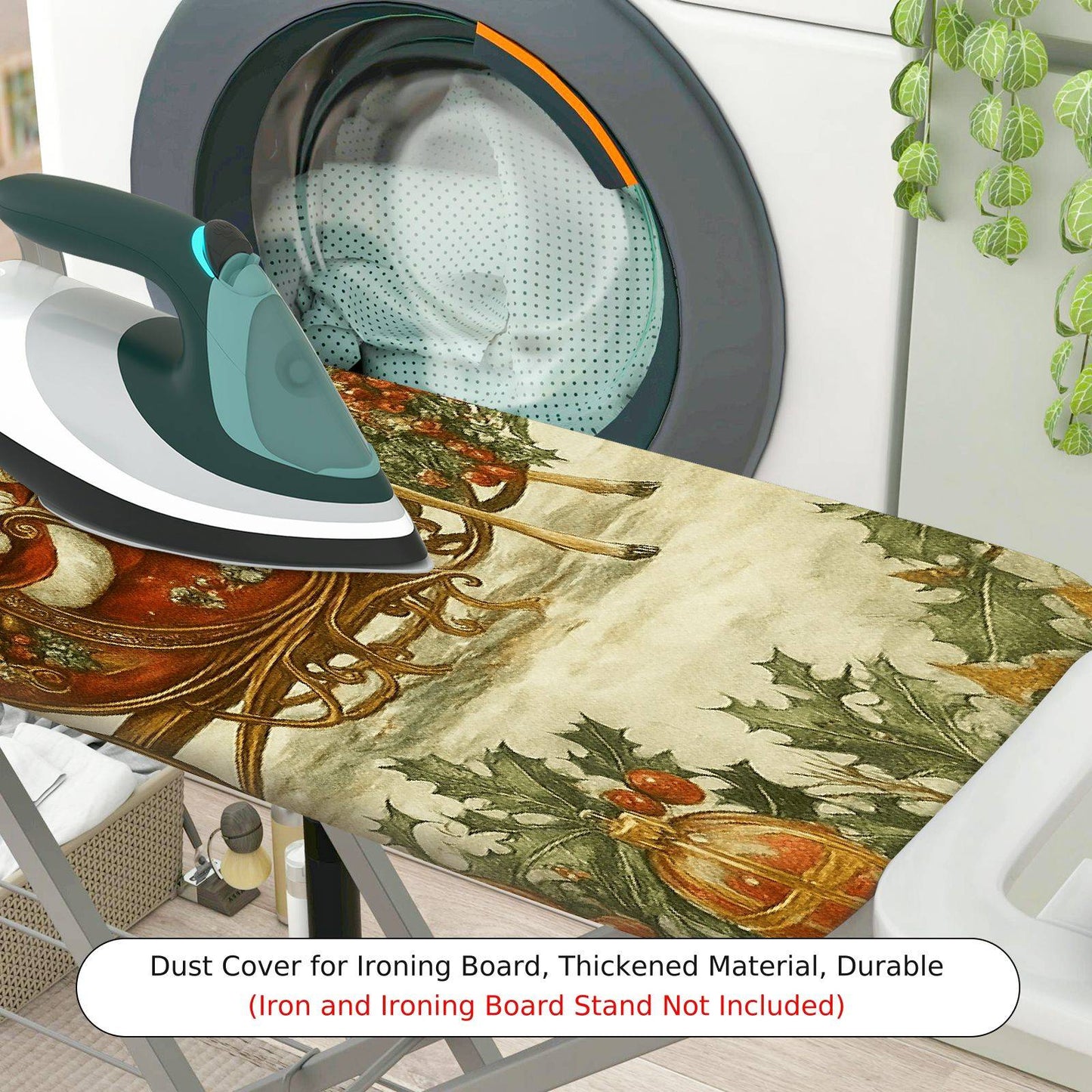 1-Piece Santa Claus Sleigh Reindeer Christmas  Ironing Board Cover, Universal Size, Without Board