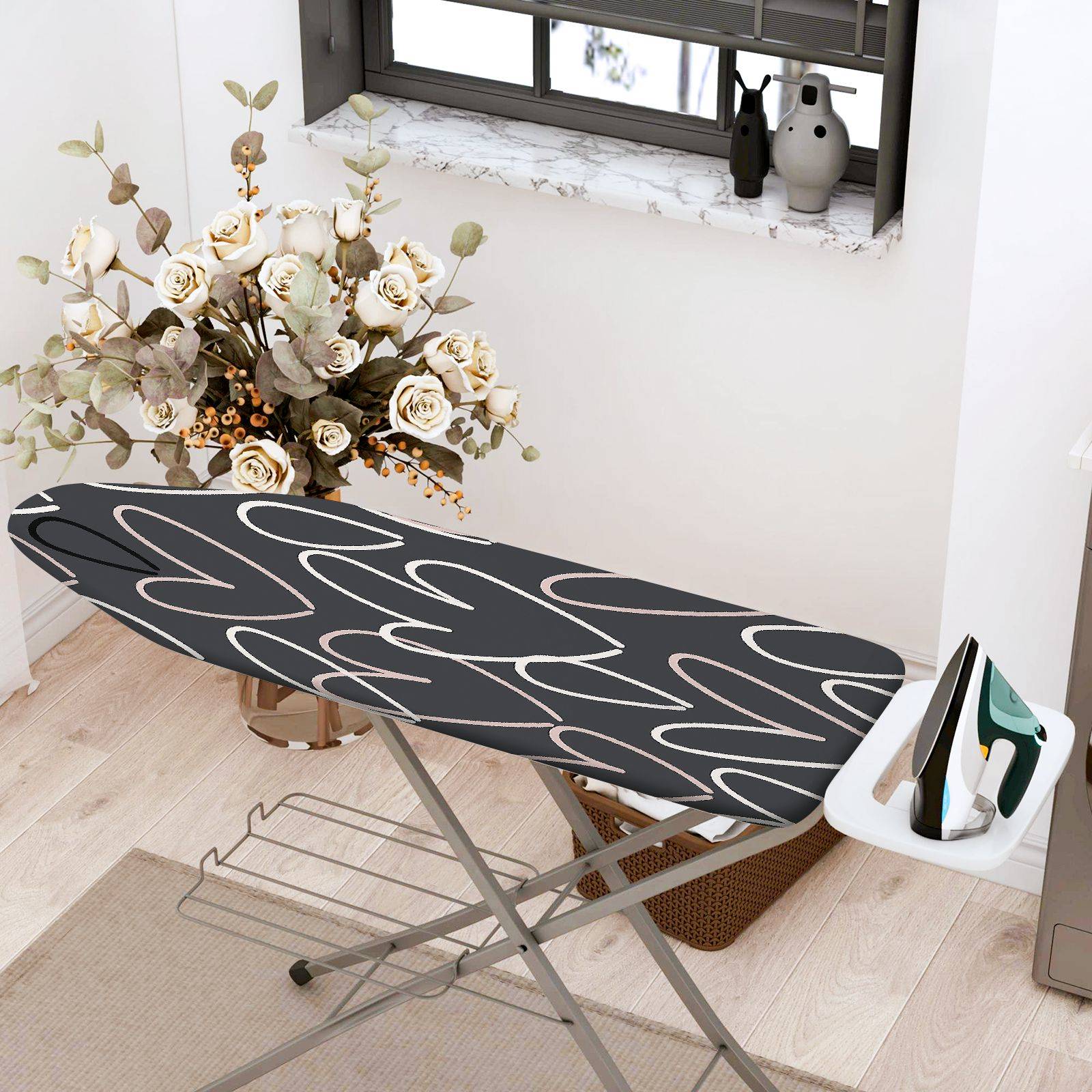 1-Piece Abstract Heart Black  Ironing Board Cover, Universal Size, Without Board